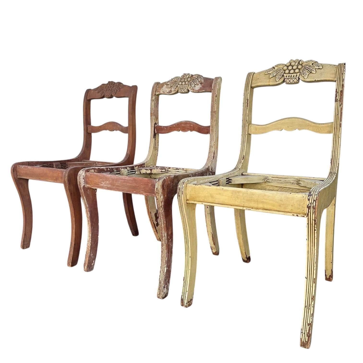 Vintage Mahogany Chairs - Hand Carved Grapes, Project or Restoration, No Seats, Distressed Wood Shabby Cottage Farmhouse Decor - Thumbnail 10