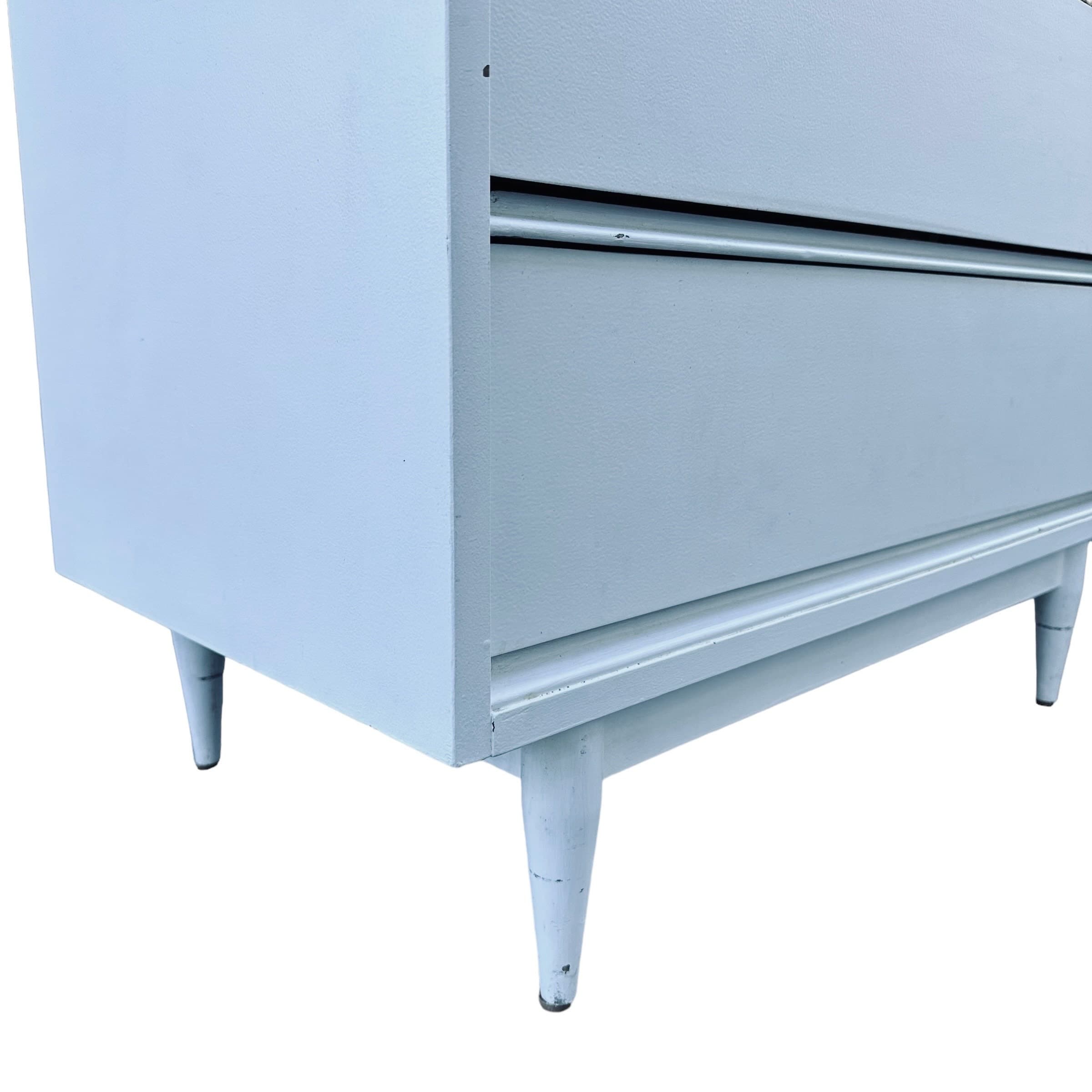 Mid Century Modern Nightstand with 3 Drawers 31” Tall - 1960s Vintage MCM MidCentury Bachelor Chest Dresser Table Painted White - Thumbnail 7