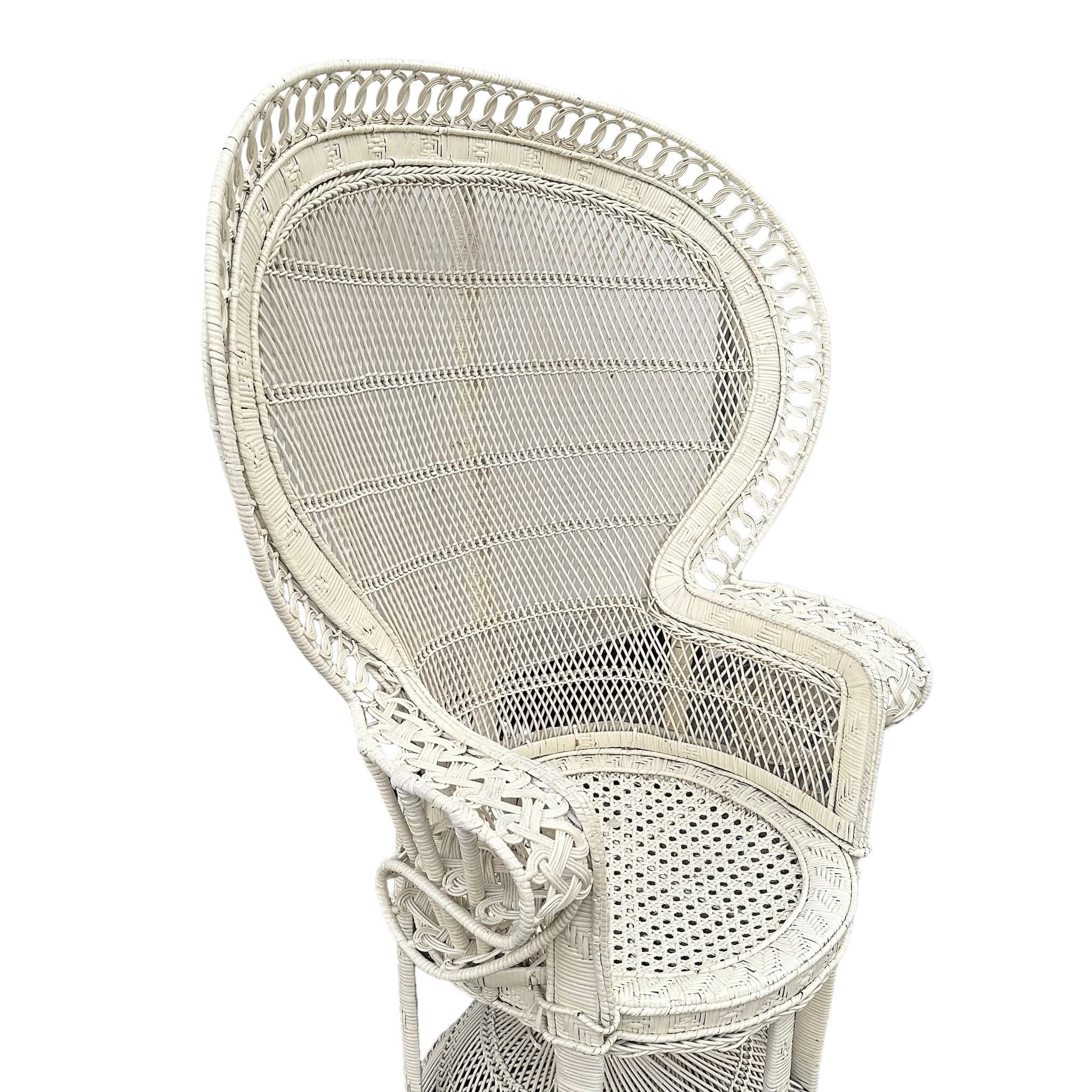 Vintage Peacock Chair - Adult Size 54" Tall 38" Wide - White Rattan Wicker Fan Back Boho Chic Coastal Mid Century MCM Palm Beach Furniture - Thumbnail 3