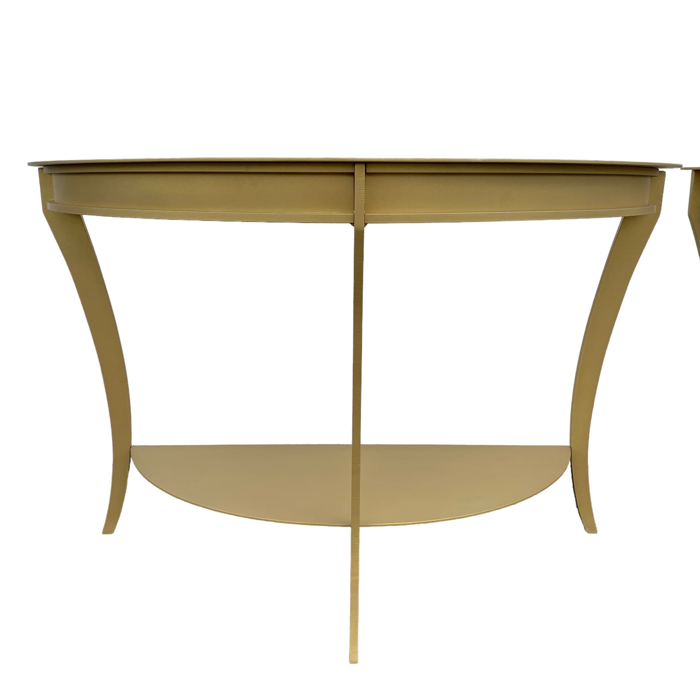 Steel Demilune Console Tables Set of 2 FREE SHIPPING Vintage Mastercraft Modern American Curved Half Moon Metal Coated in Gold Brass - Thumbnail 3