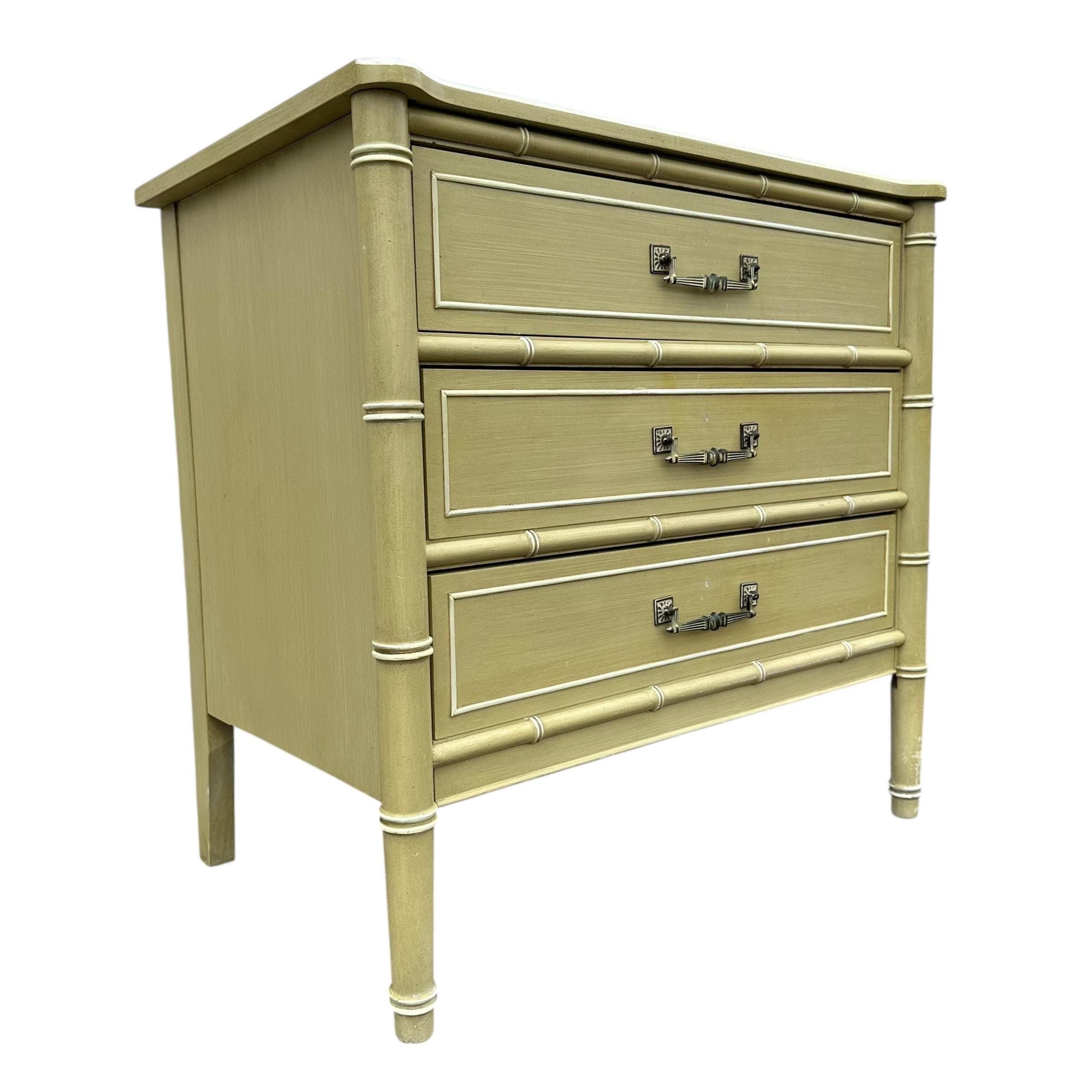 Henry Link Bali Hai 3 Drawer Nightstand - Vintage Green Faux Bamboo Coastal Hollywood Regency Bachelor Chest - Thumbnail 2