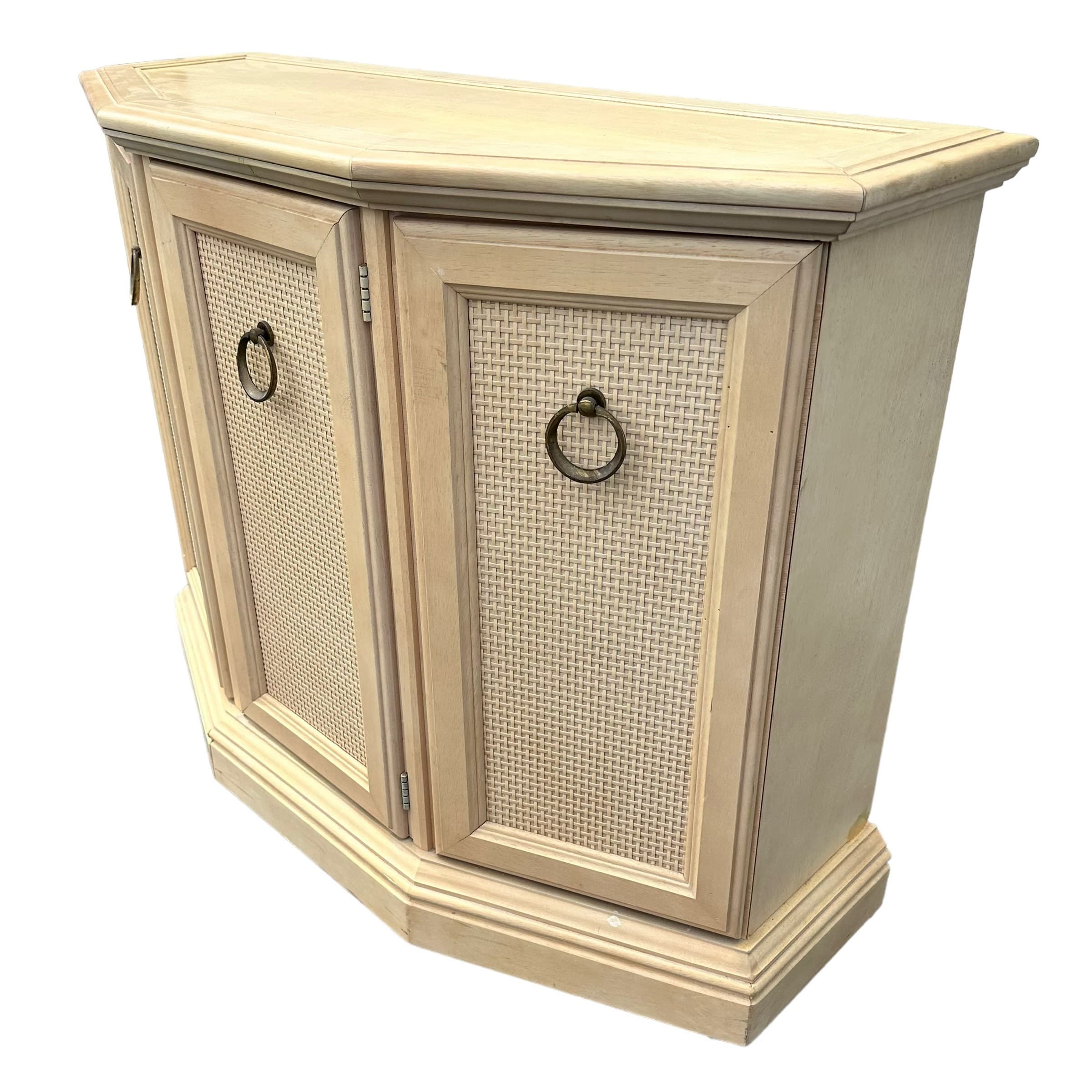 Vintage Entry Cabinet with Faux Rattan Wicker 36x14x29 - Hollywood Regency Coastal Narrow Accent Table or Bathroom Furniture - Thumbnail 5