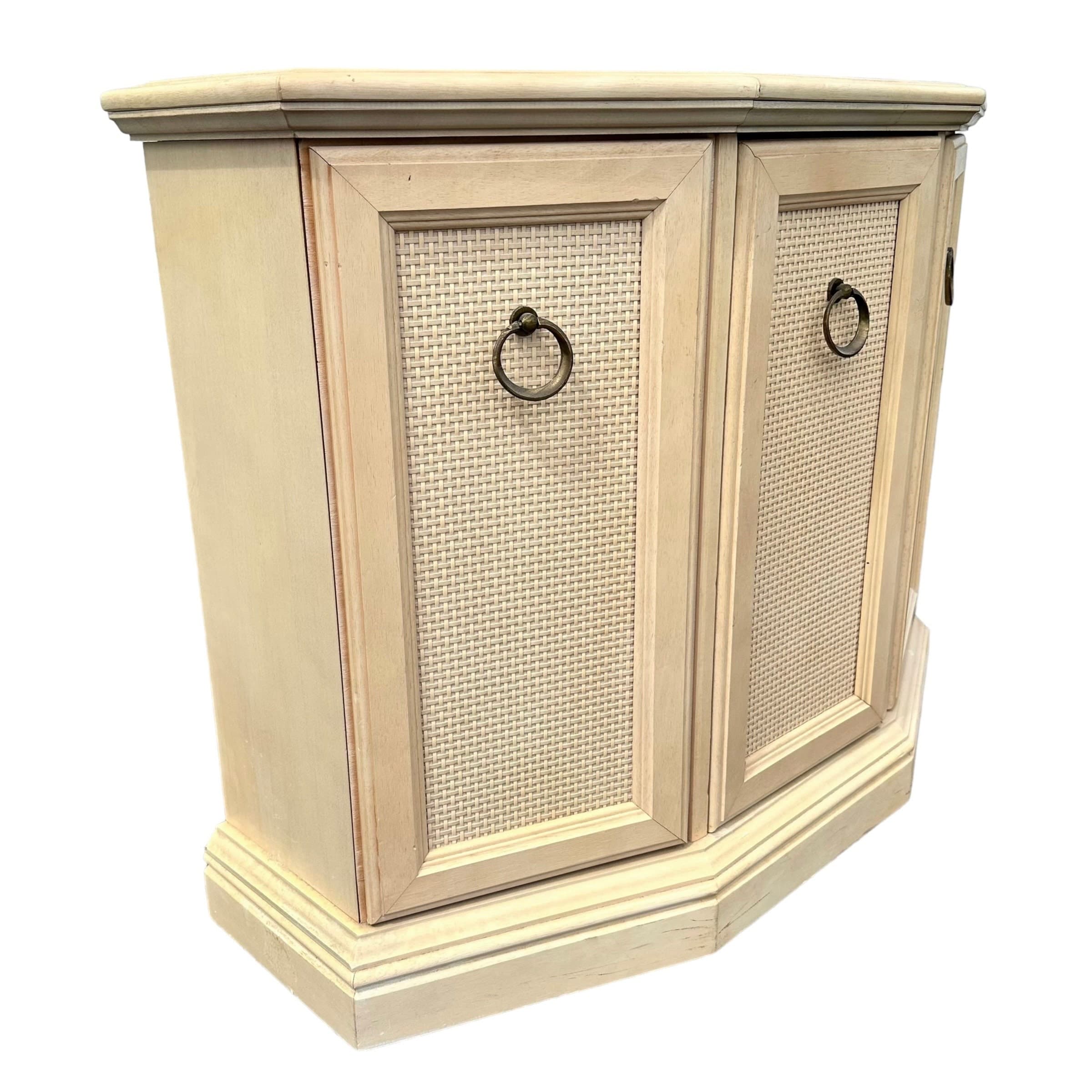 Vintage Entry Cabinet with Faux Rattan Wicker 36x14x29 - Hollywood Regency Coastal Narrow Accent Table or Bathroom Furniture - Thumbnail 7