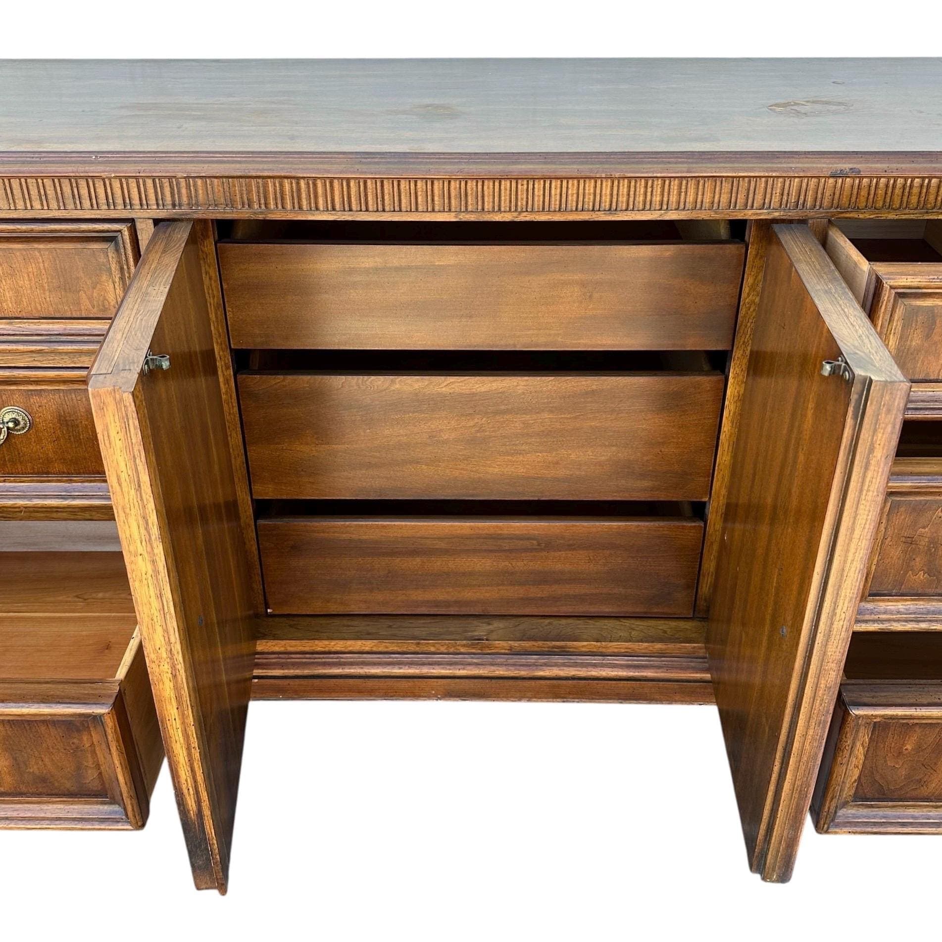 Vintage Drexel Heritage Tryon Manor Dresser 71” English Tudor Style, Solid Wood, Brass Pulls - Thumbnail 9