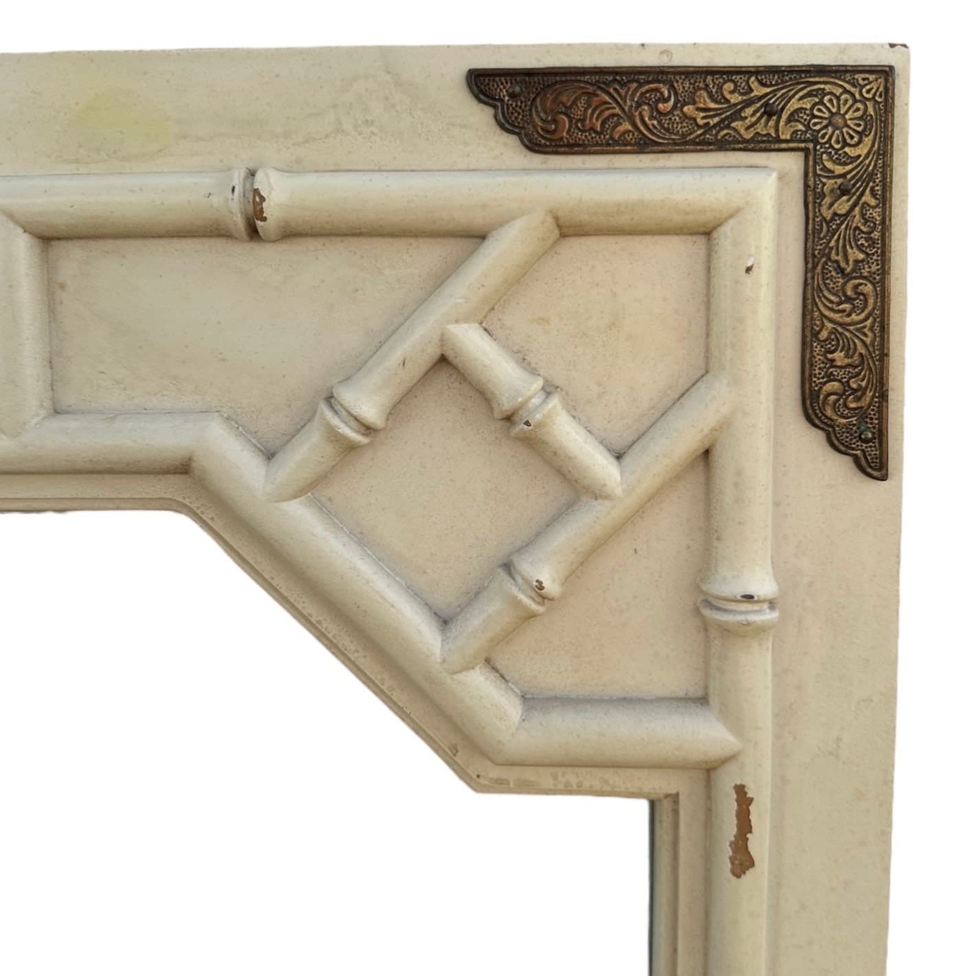 Chinoiserie Mirror by Thomasville 46x28 LOCAL PICKUP Vintage Creamy White Faux Bamboo Fretwork Brass Asian Chinese Chippendale Style - Thumbnail 3