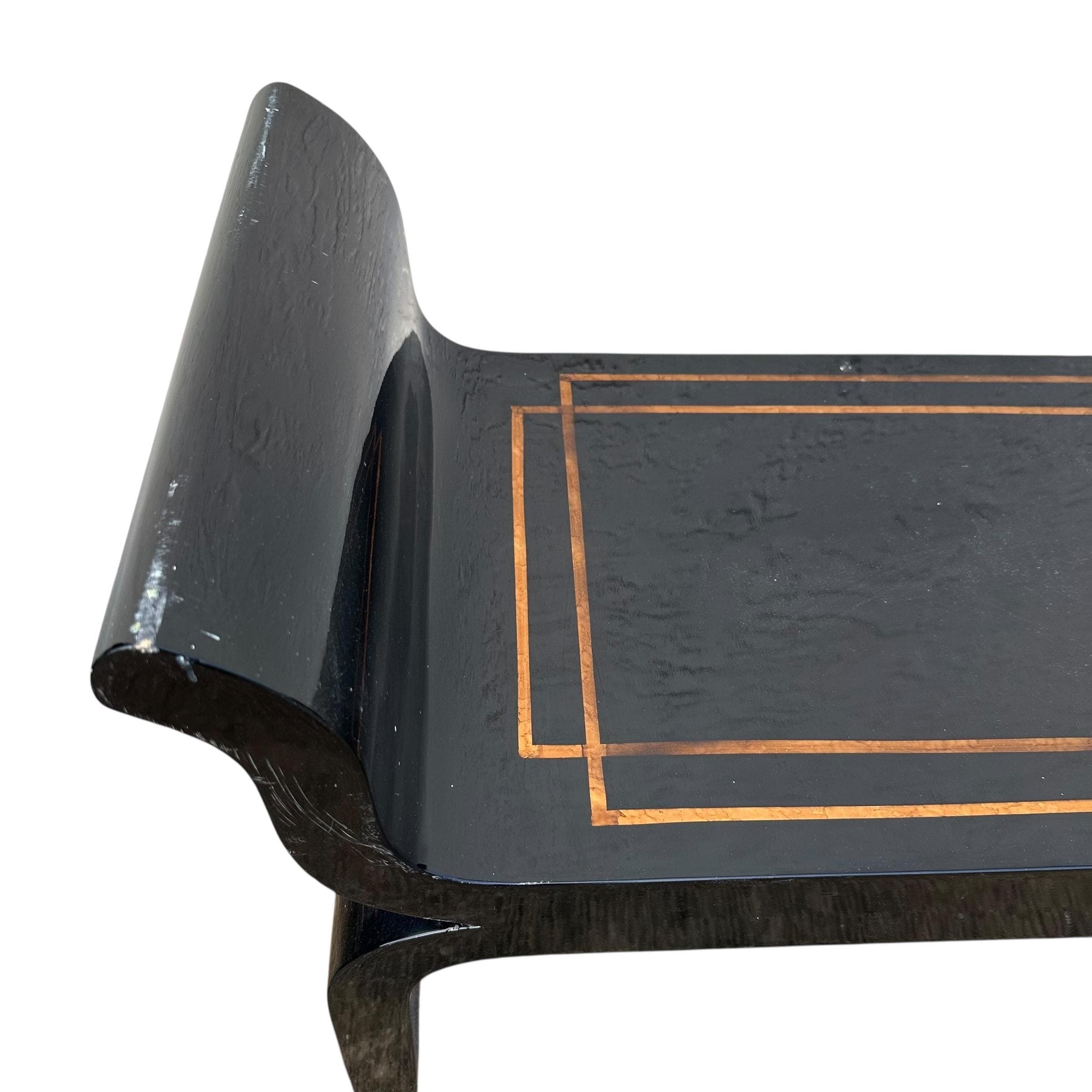 Vintage Black Pagoda Bench Project 48” - Elegant Sculptural Oriental Asian Style with Gold Inlay - Thumbnail 5