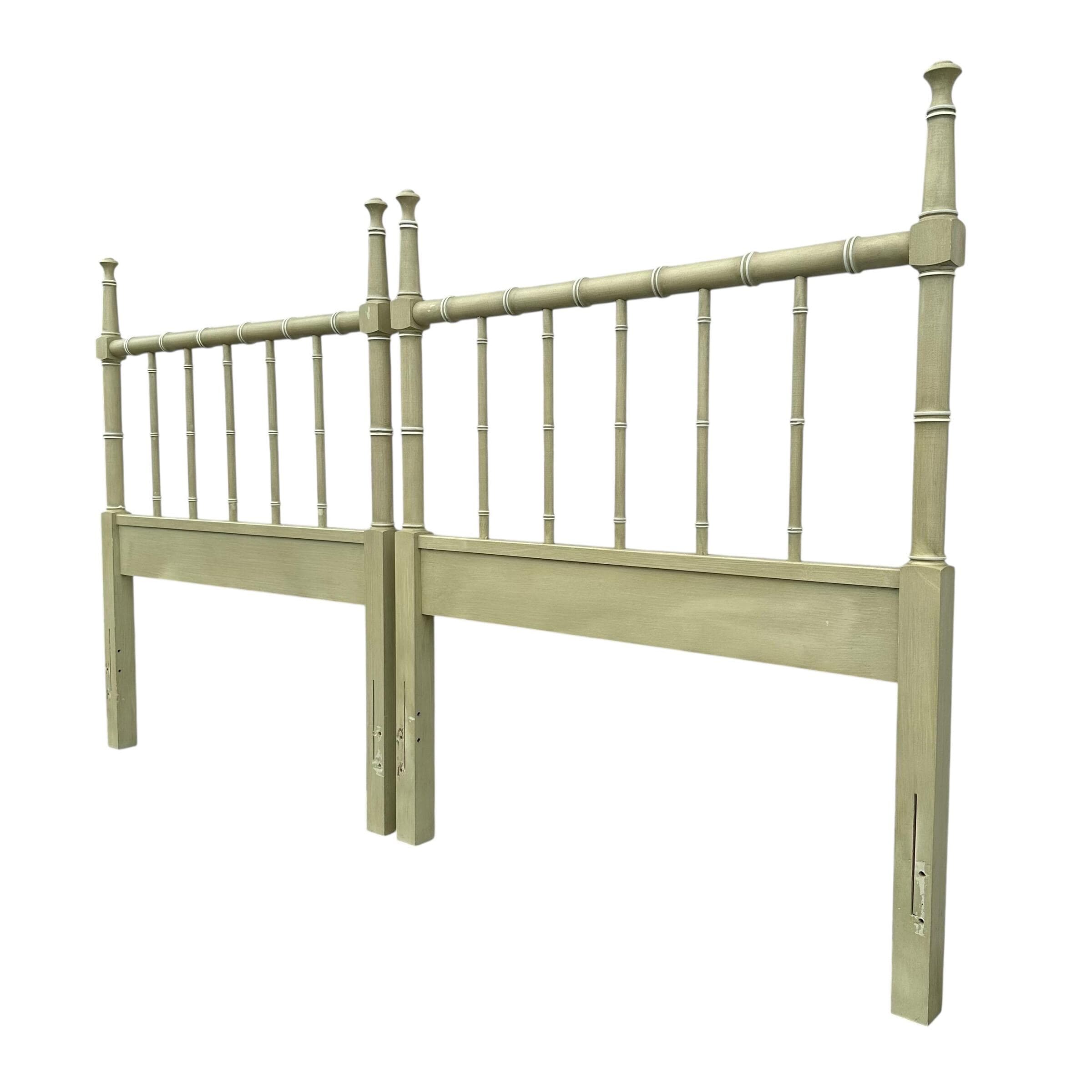 SOLD Vintage Faux Bamboo Twin Headboards - Henry Link Bali Hai - Green Coastal Bedroom Set - Thumbnail 2
