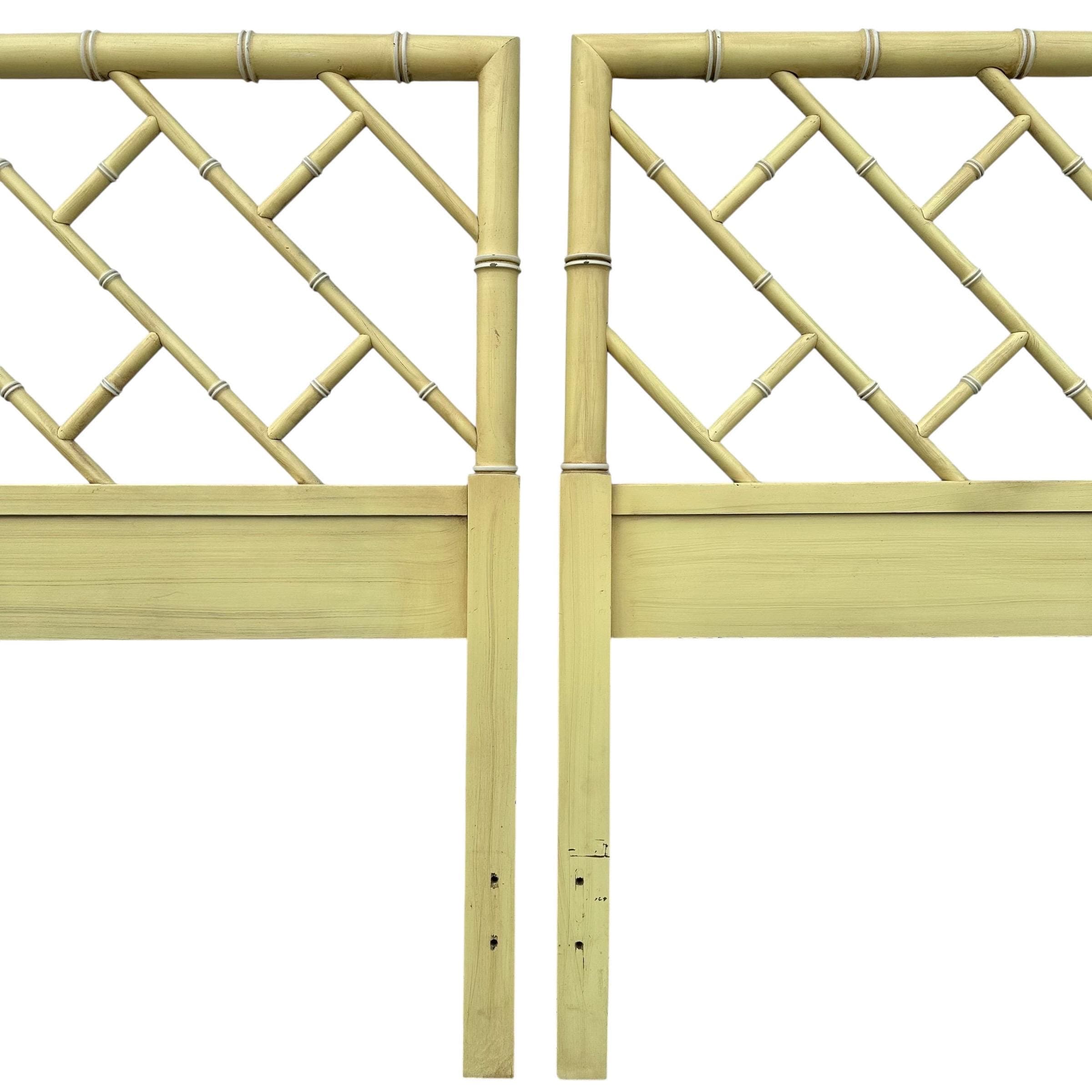 Vintage Chinese Chippendale Twin Headboards - Yellow Henry Link Bali Hai Faux Bamboo Pair - Thumbnail 5