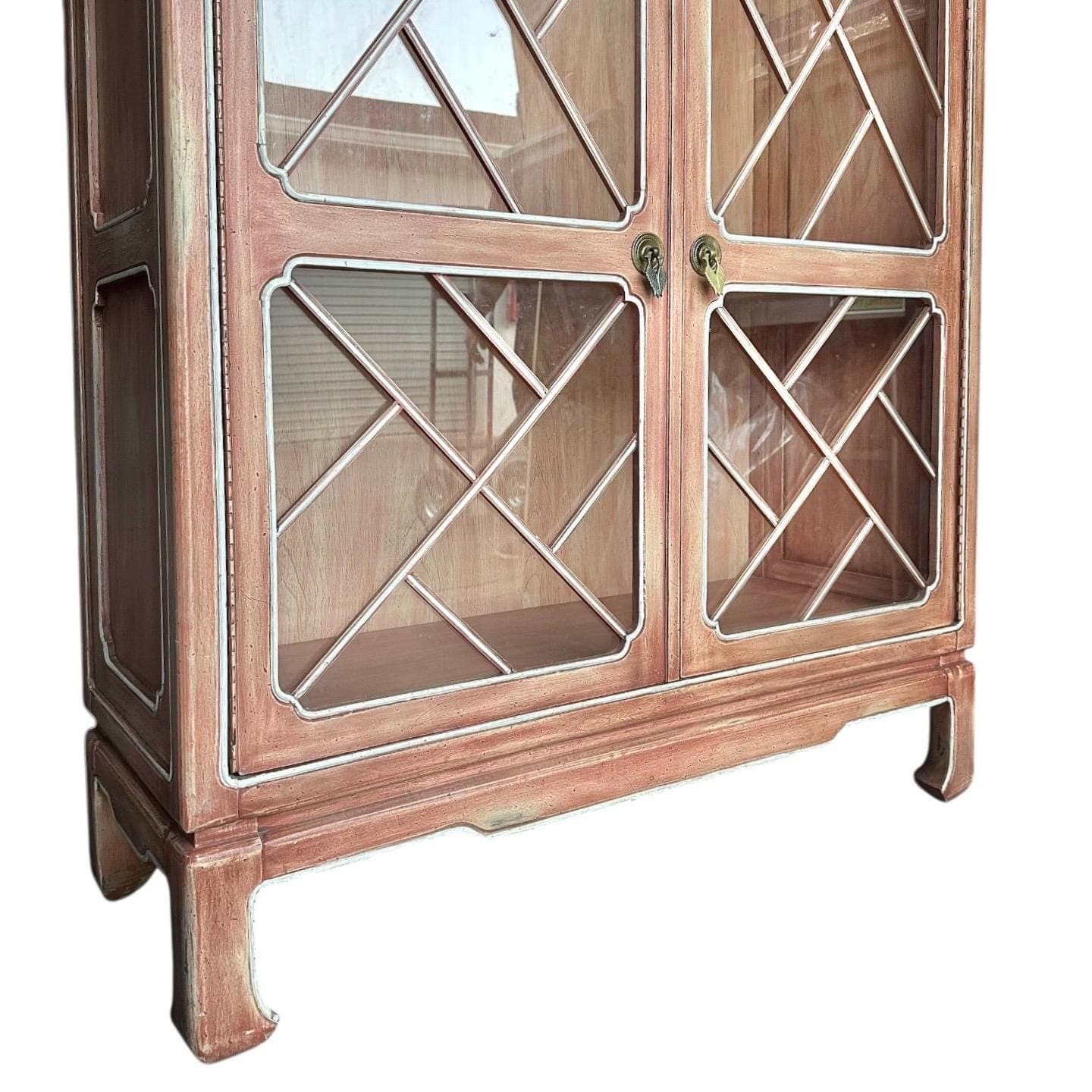 Vintage Pagoda China Cabinet by Tomlinson - Oversized Lighted Chinoiserie Vitrine - Rare Brushed Rose Wood Hollywood Regency - Thumbnail 6