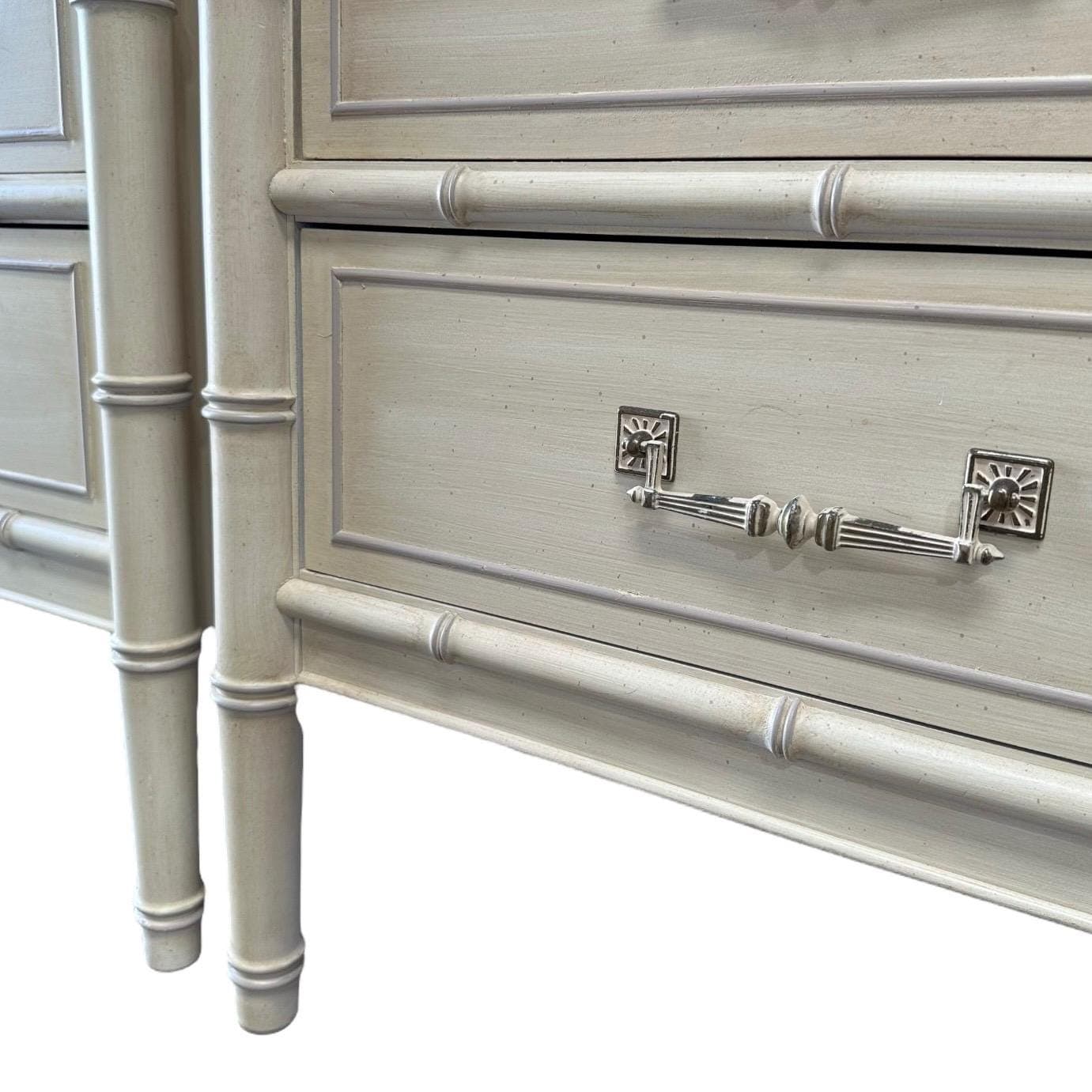 Henry Link Nightstands Set of 2 - Original Vintage Creamy White Bali Hai Faux Bamboo End Tables Pair Hollywood Regency Chinoiserie Style - Thumbnail 6