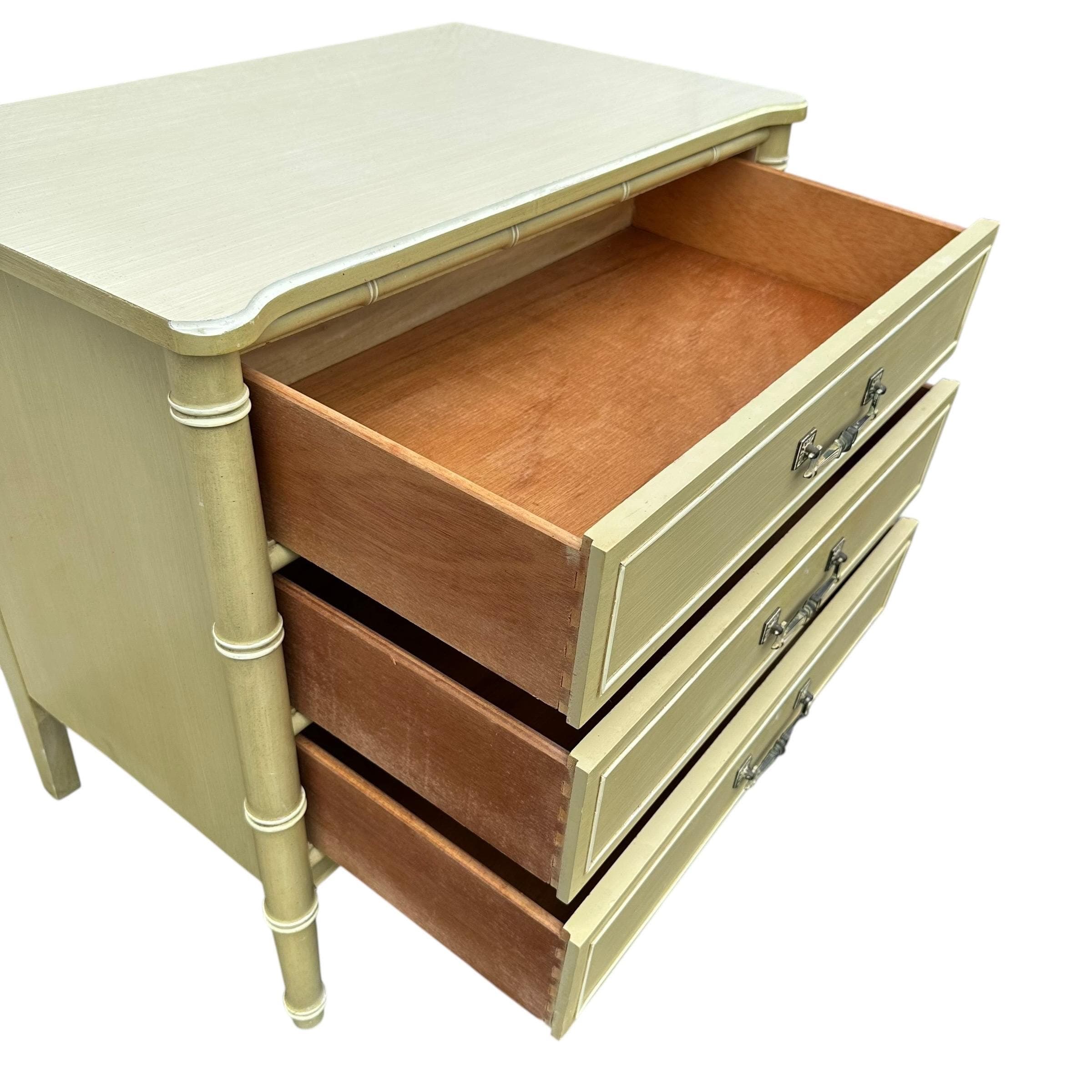 Henry Link Bali Hai 3 Drawer Nightstand - Vintage Green Faux Bamboo Coastal Hollywood Regency Bachelor Chest - Thumbnail 3