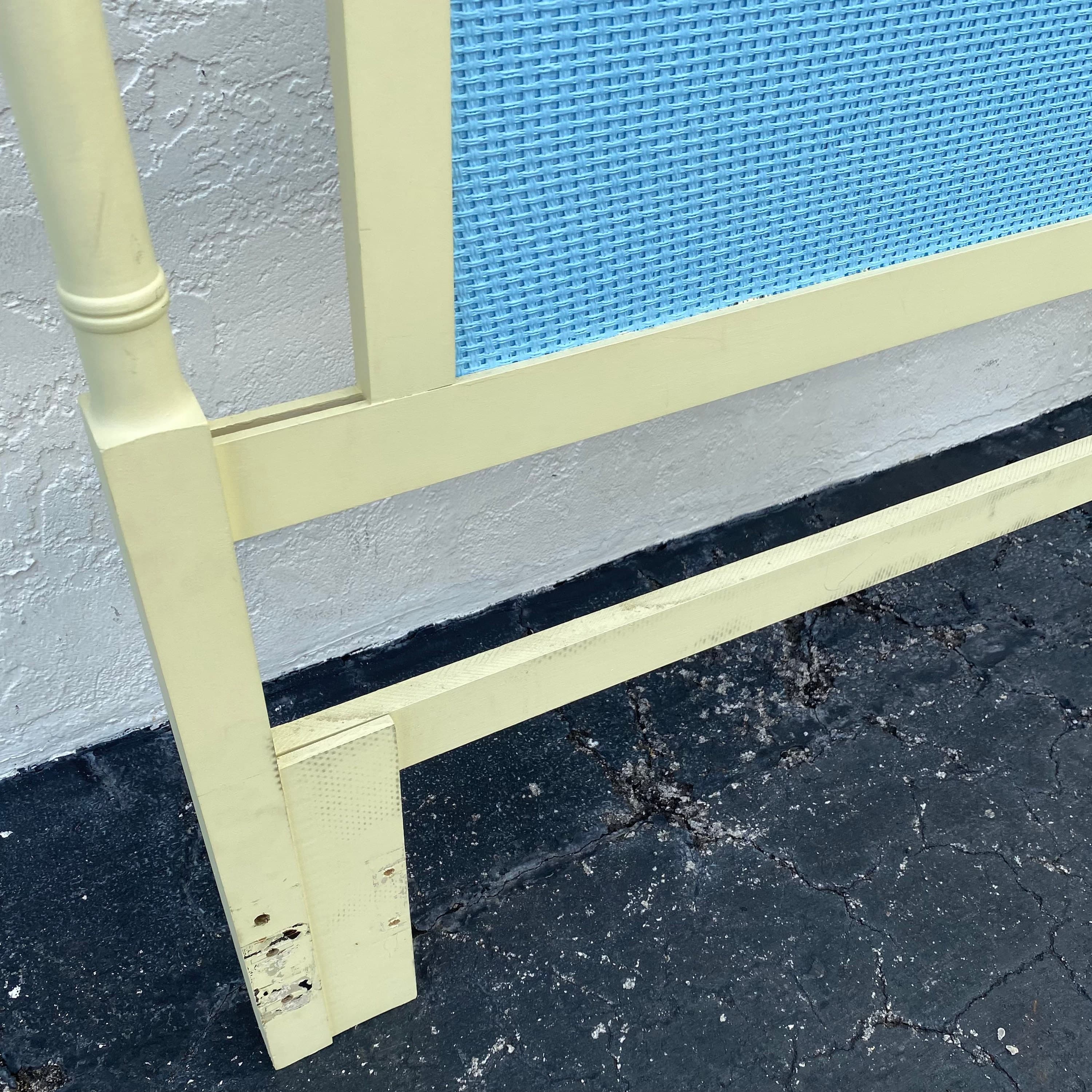 Faux Bamboo Queen Headboard - Vintage Coastal Yellow & Blue Bedroom Furniture - Thumbnail 5