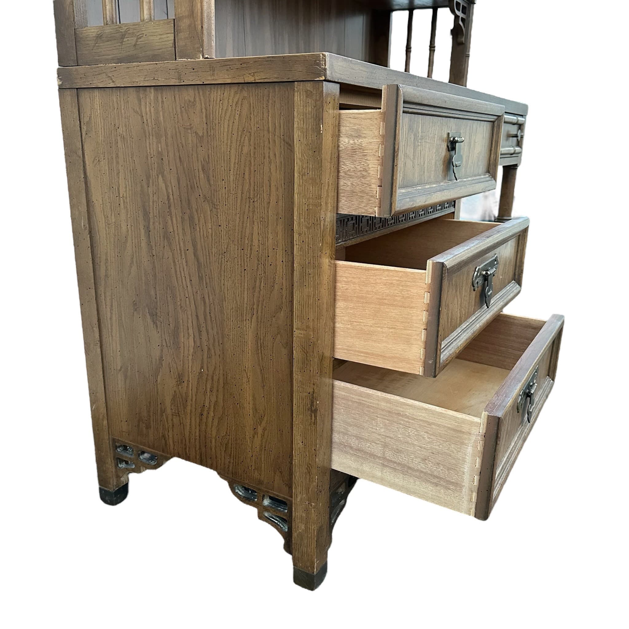 Faux Bamboo Desk and Lighted Bookcase by Dixie ShangriLa - Rare 2 Piece Vintage Chinoiserie Wood Hollywood Regency Bookshelf Hutch Furniture - Thumbnail 3