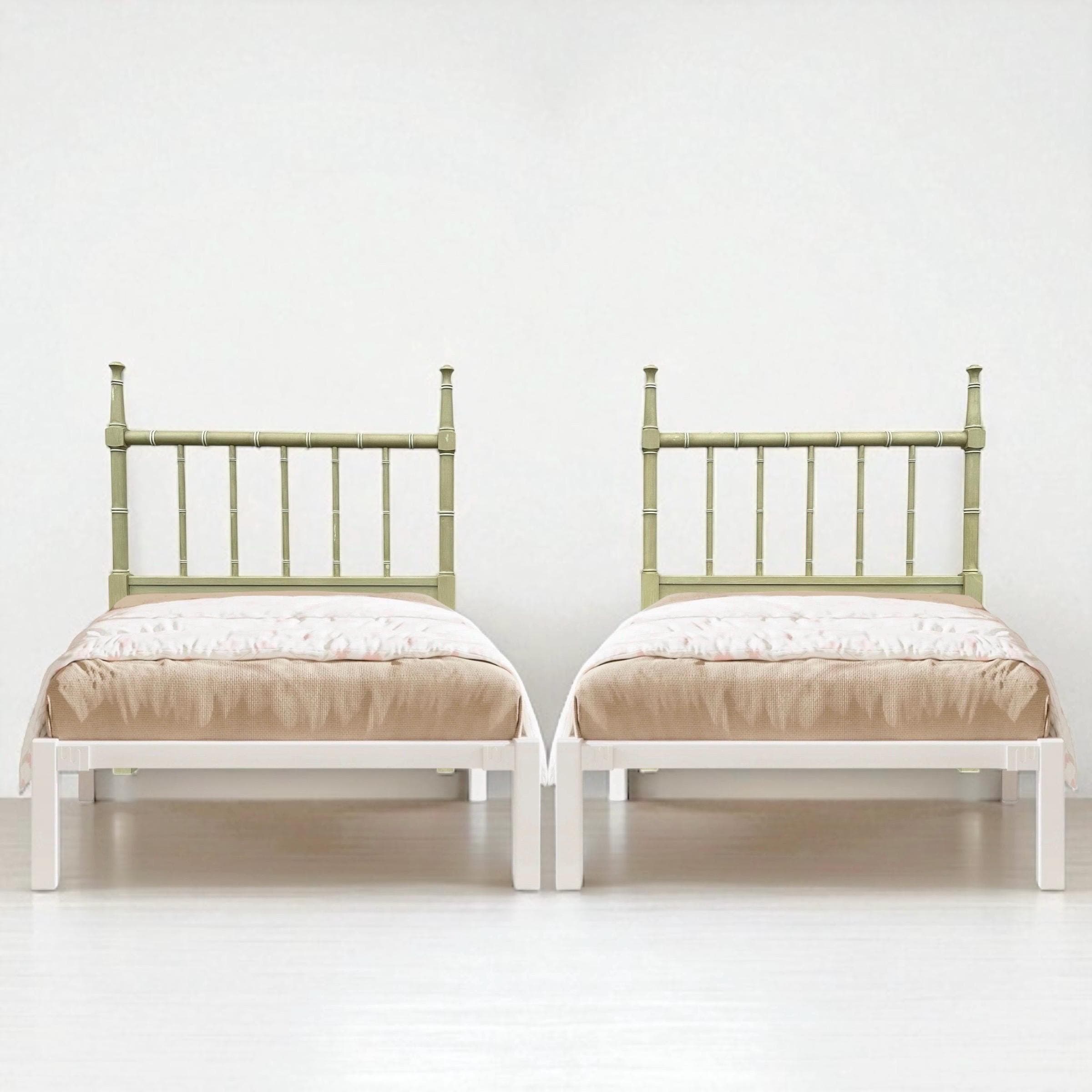 SOLD Vintage Faux Bamboo Twin Headboards - Henry Link Bali Hai - Green Coastal Bedroom Set - Image 1
