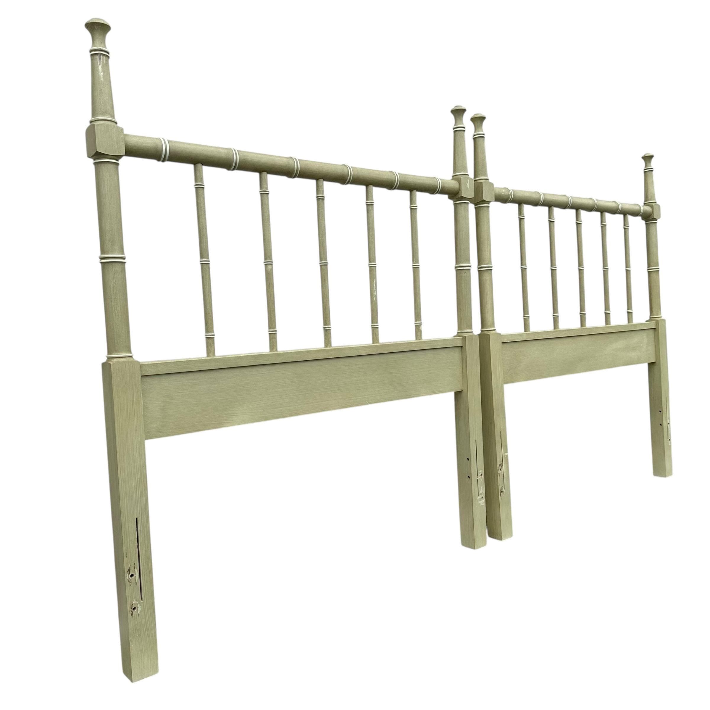 SOLD Vintage Faux Bamboo Twin Headboards - Henry Link Bali Hai - Green Coastal Bedroom Set - Thumbnail 6