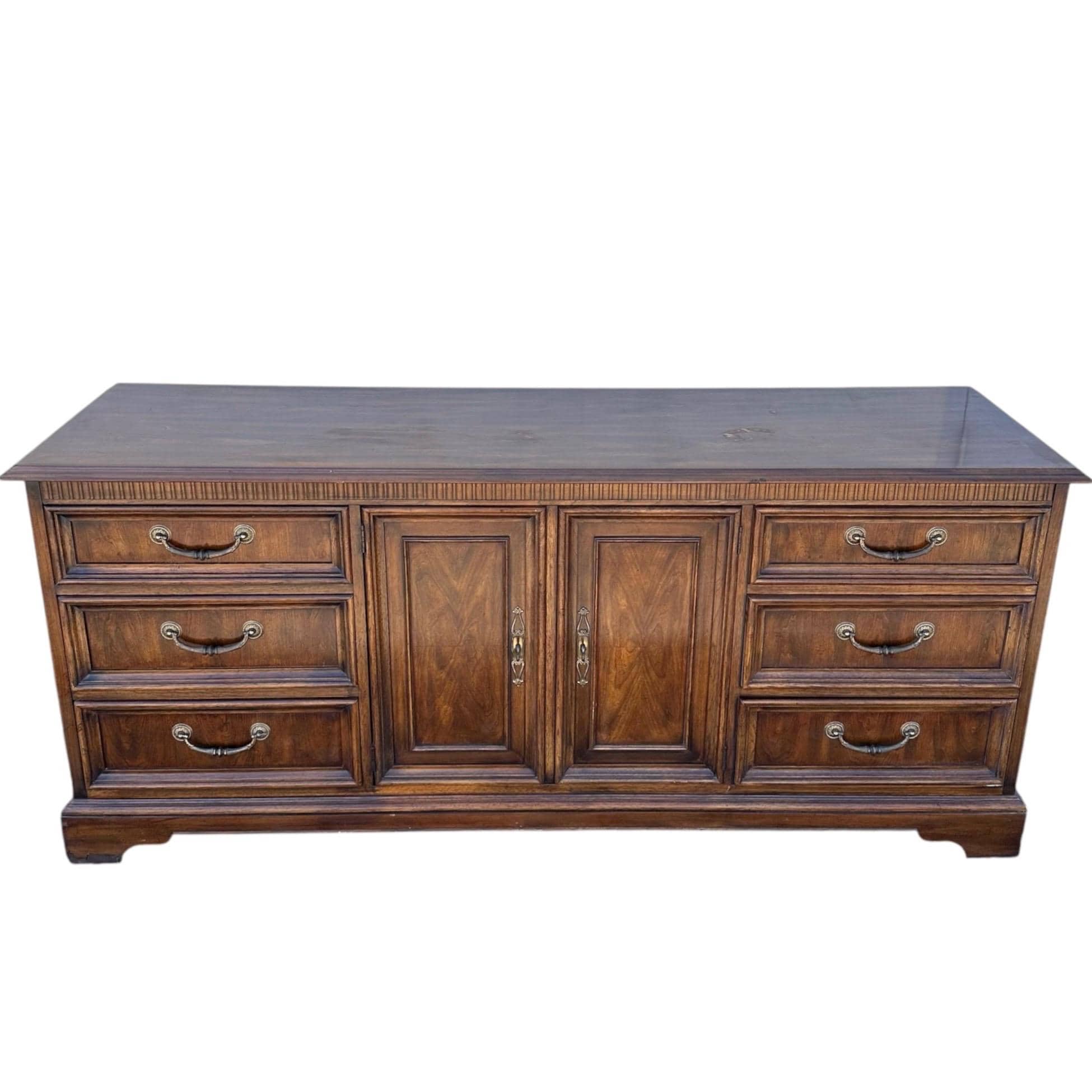 Vintage Drexel Heritage Tryon Manor Dresser 71” English Tudor Style, Solid Wood, Brass Pulls - Thumbnail 10