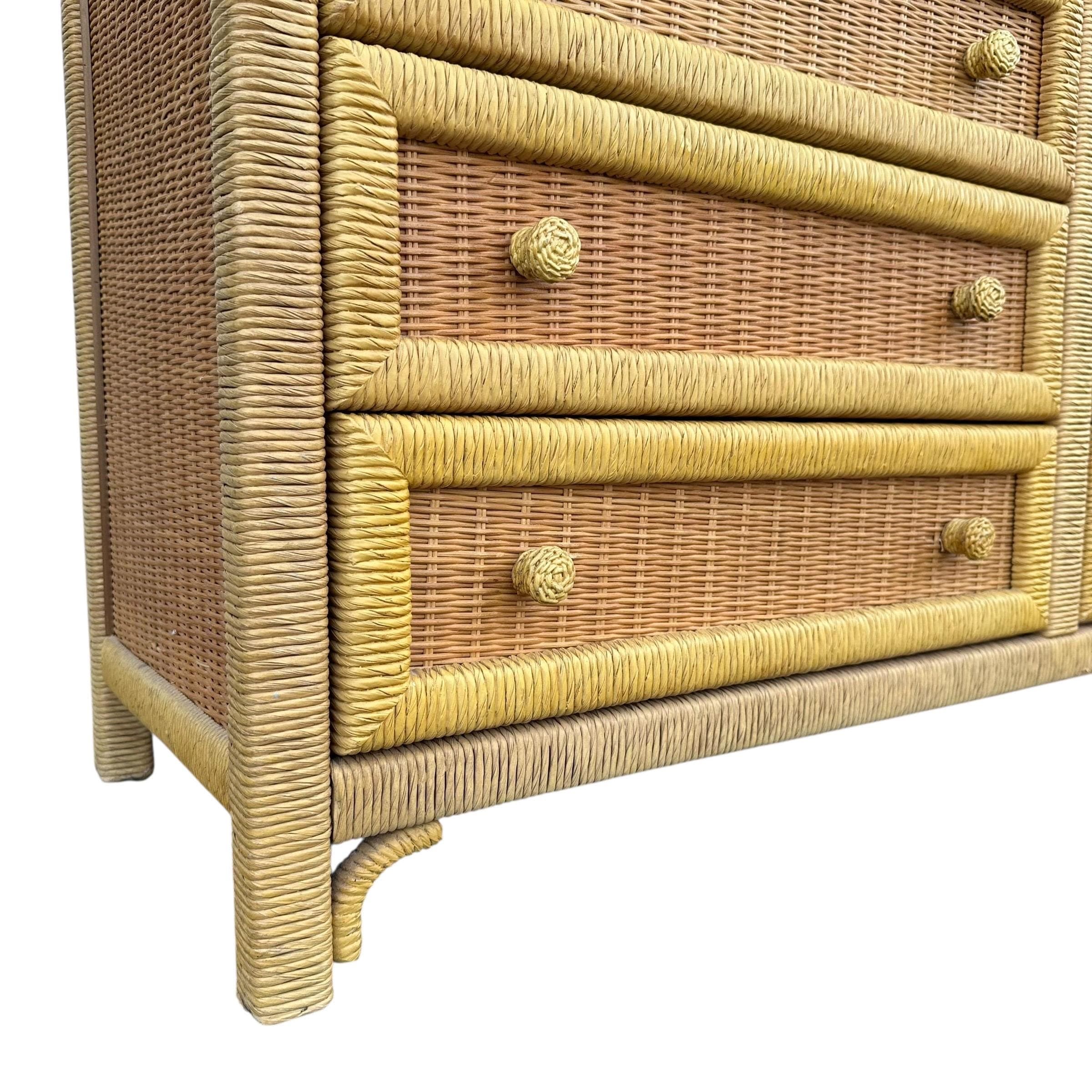 Natural Wicker Dresser by Henry Link 58” Long - Vintage Lexington Wrapped Rattan Coastal Boho Chic Tropical Furniture 6 Drawer Chest Bureau - Thumbnail 3