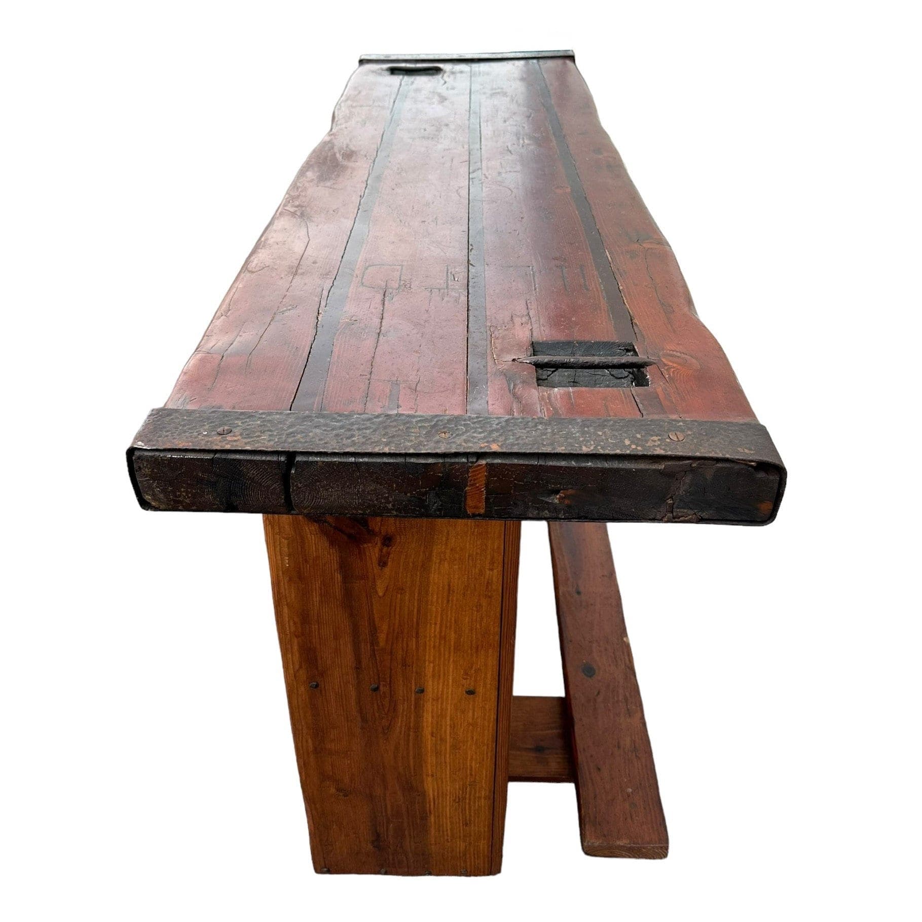 Victory Ship Hatch Cover Bar by Sub-Sea Artifacts - Vintage Maritime Rolling Nautical Solid Wood with Foot Rest Coastal Door Serving Table - Thumbnail 5