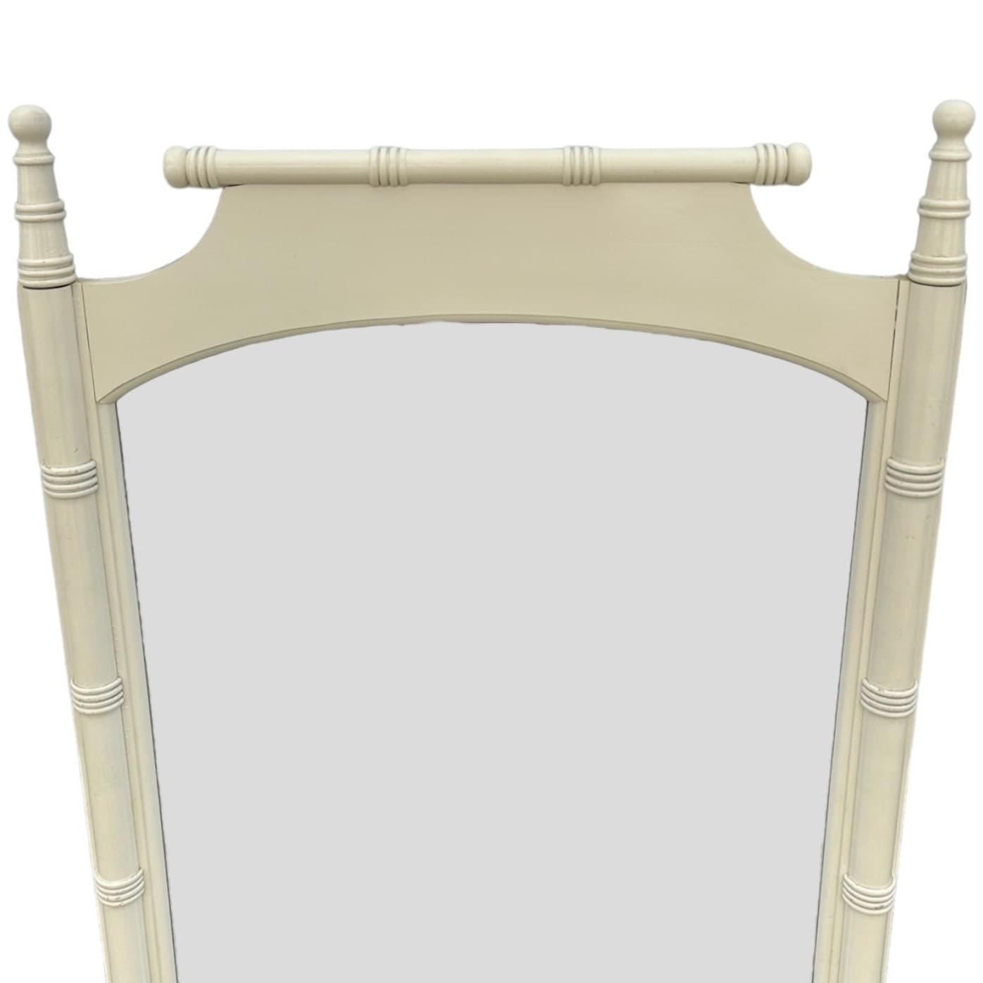 Faux Bamboo Mirror 42x30 LOCAL PICKUP Vintage Creamy White Coastal Hollywood Regency Style - Thumbnail 2