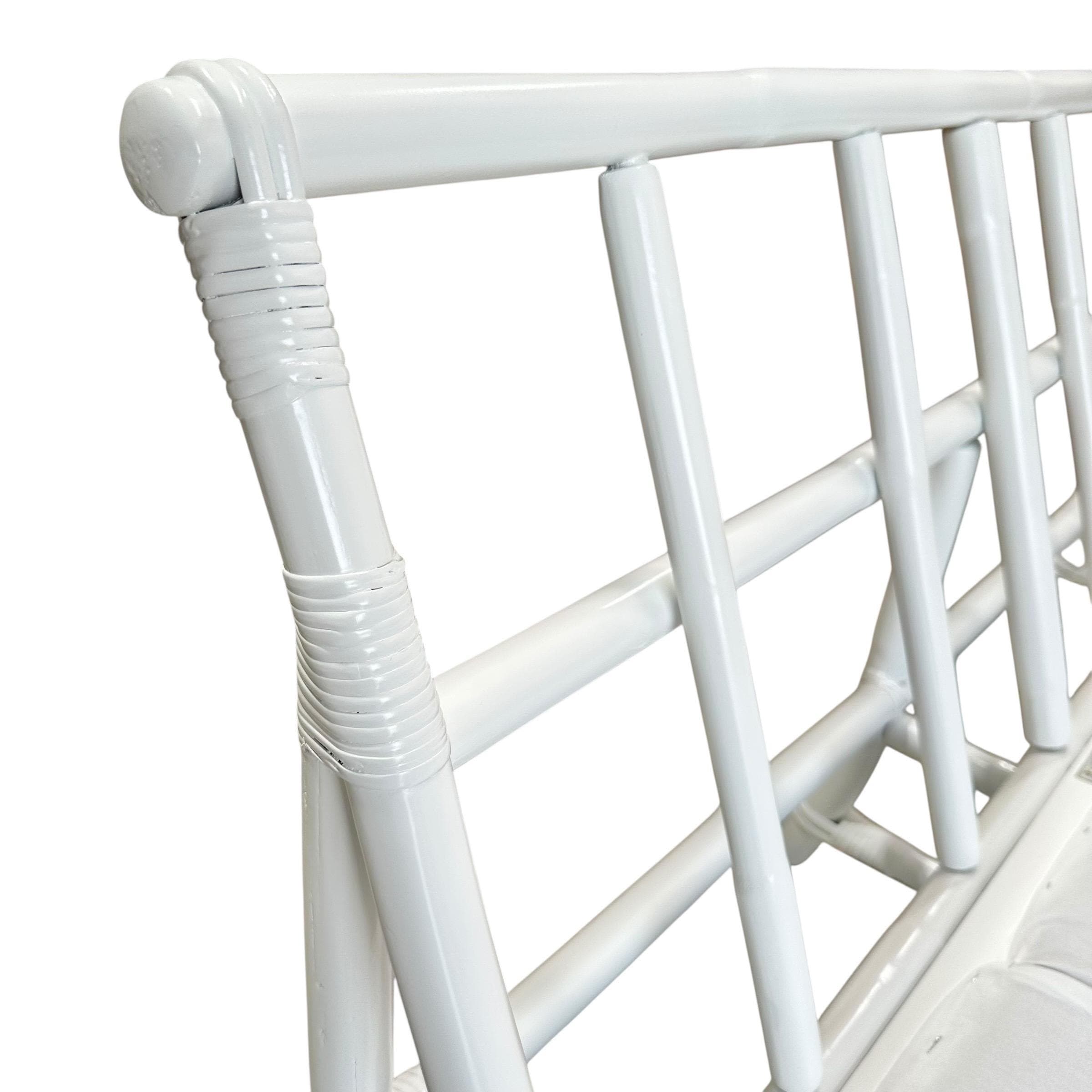 Ficks Reed White Rattan Sofa 50” - Vintage 1950s Midcentury One Arm Settee with Brass Floral Cap - John Wisner Loveseat - Thumbnail 5