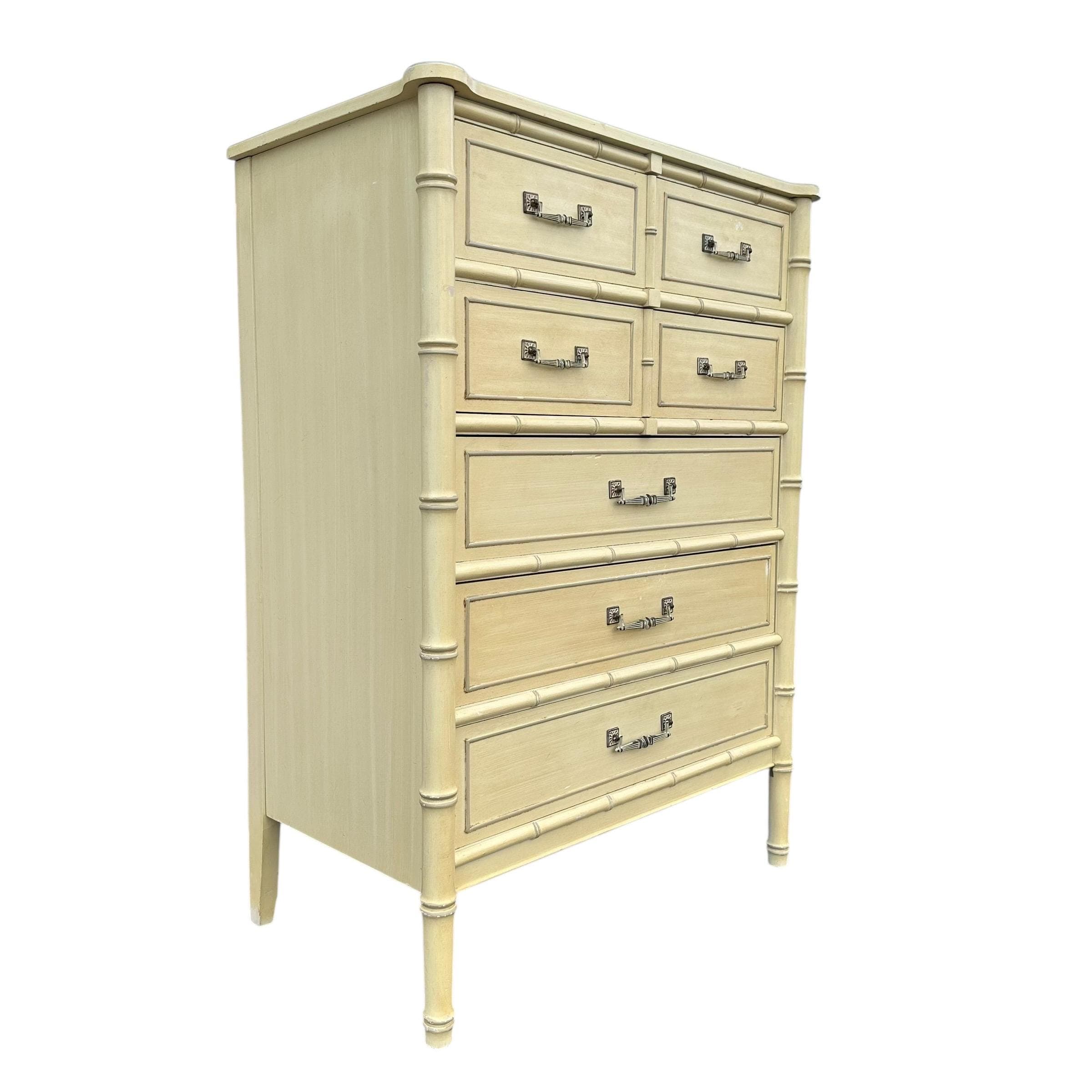 Vintage Henry Link Bali Hai Tallboy Dresser: Faux Bamboo 5-Drawer Chest - Thumbnail 2