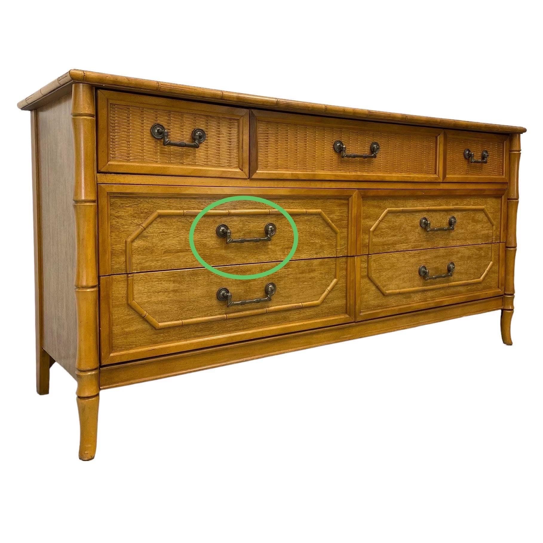 Vintage Faux Bamboo Drawer Pull 5.25" Center - Broyhill Hardware Replacement for Dresser or Chest, Original Aged Brass Finish - Thumbnail 3