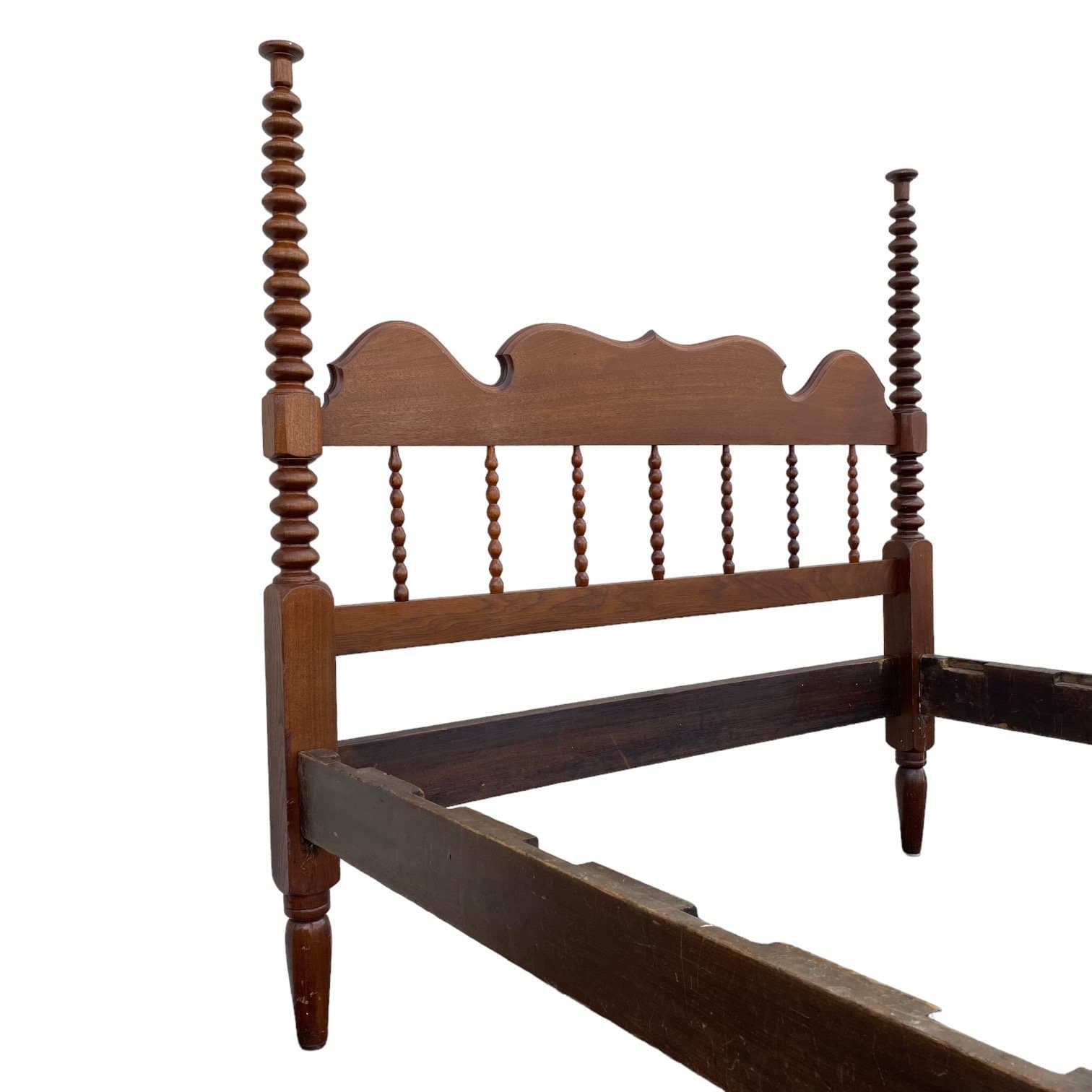 Antique Jenny Lind Spool Bed 53W 76D 54H - American Classical Bobbin Turned Spindle Four Poster Headboard, Footboard and Side Rails - Thumbnail 5