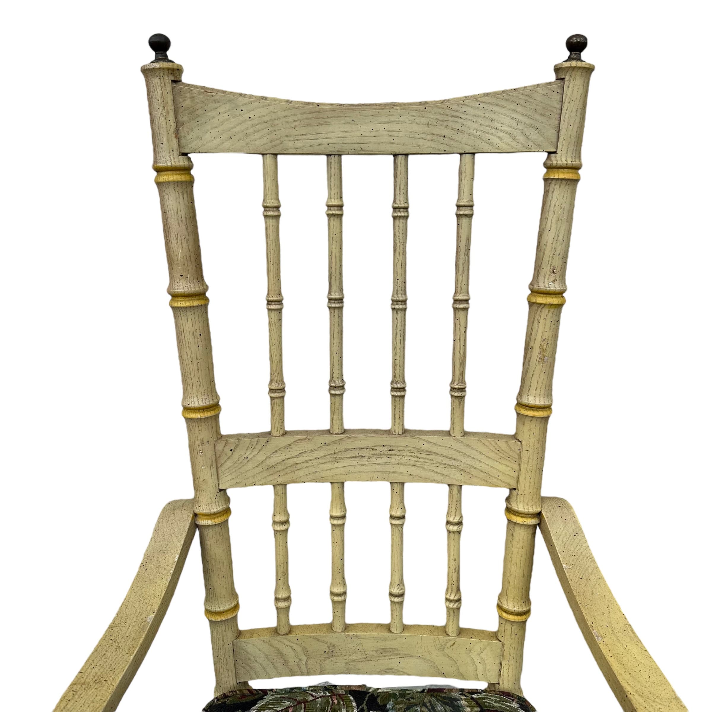 Faux Bamboo Armchairs with Spindles & Finials by Stanley Furniture Set of 2 - 1970s Vintage Pair Coastal Palm Beach Dining Accent Arm Chairs - Thumbnail 4