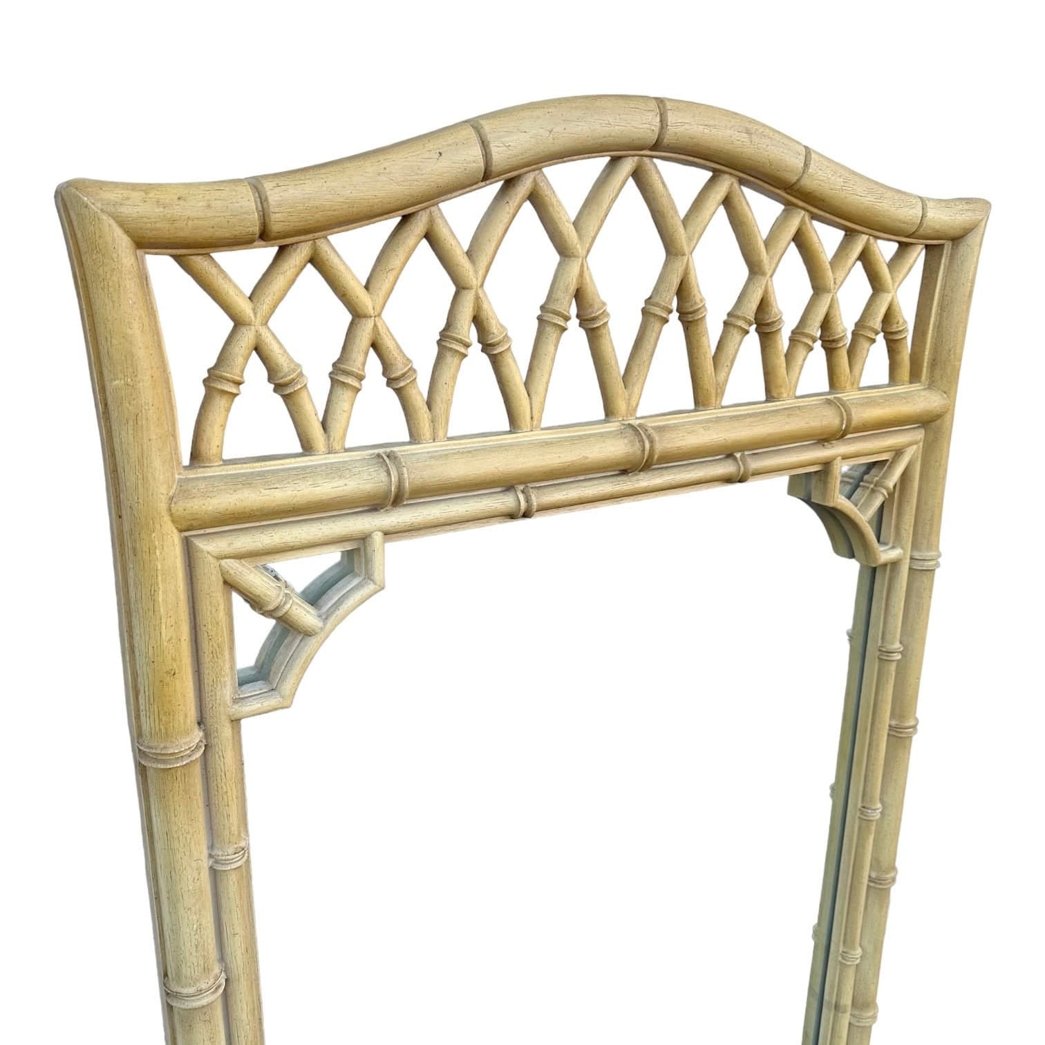 Faux Bamboo Fretwork Mirror 51x31 LOCAL PICKUP Vintage Thomasville Allegro Creamy Yellow Arched Curved Top Coastal Hollywood Regency - Thumbnail 3
