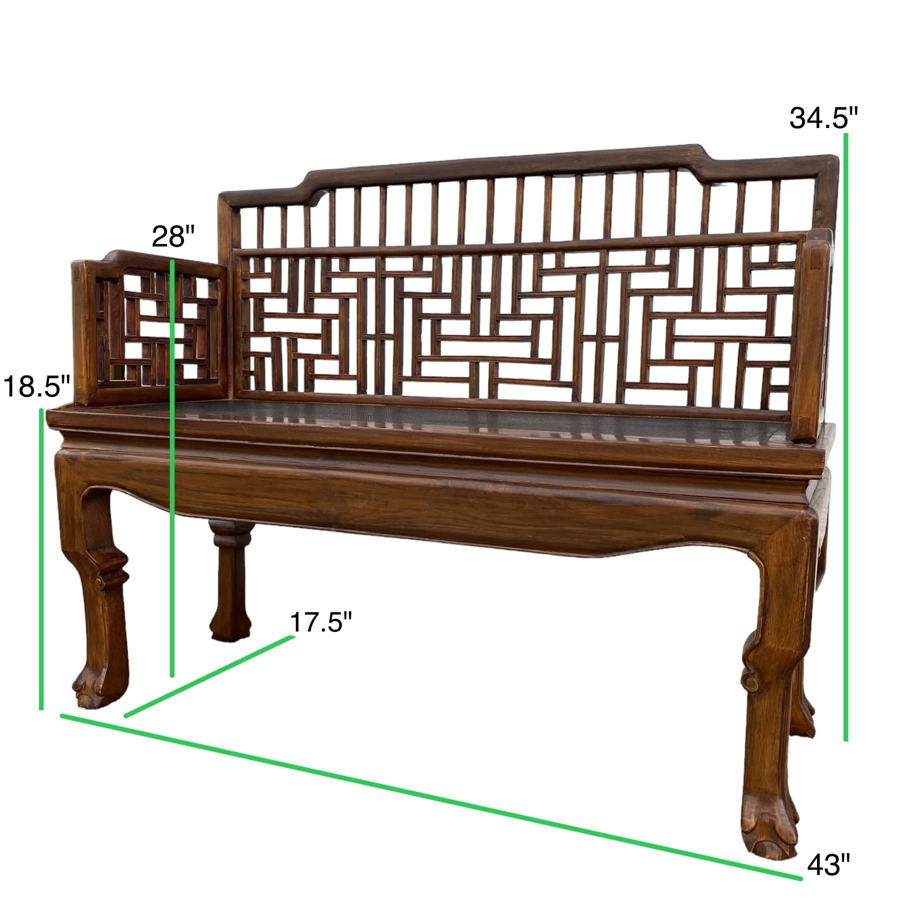 Asian Fretwork Bench 43" - Vintage Chinese Chippendale Carved Wood Oriental Settee Chair Chinoiserie Furniture - Thumbnail 9