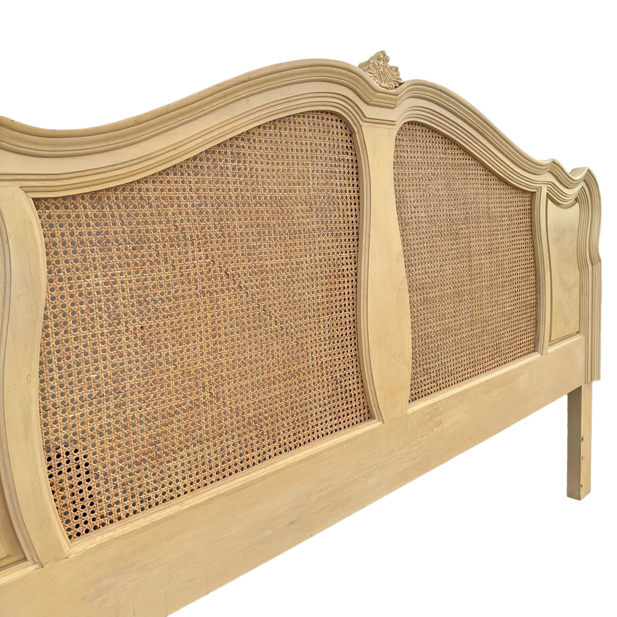 French Provincial King Headboard by Lexington Chateau Latour Collection - Vintage Rattan Cane and Whitewash Wood Country Bedroom Furniture - Thumbnail 6