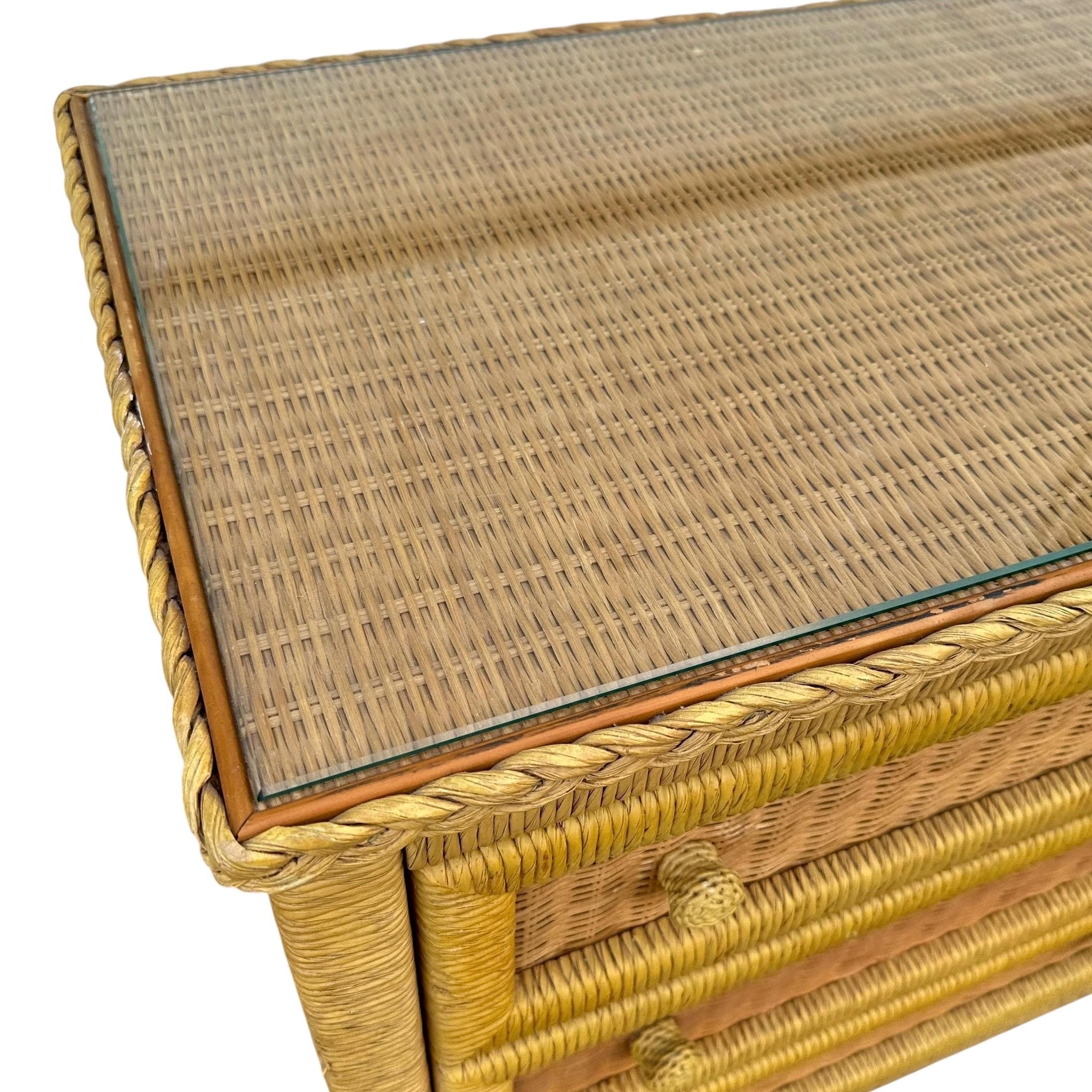 Natural Wicker Dresser by Henry Link 58” Long - Vintage Lexington Wrapped Rattan Coastal Boho Chic Tropical Furniture 6 Drawer Chest Bureau - Thumbnail 5