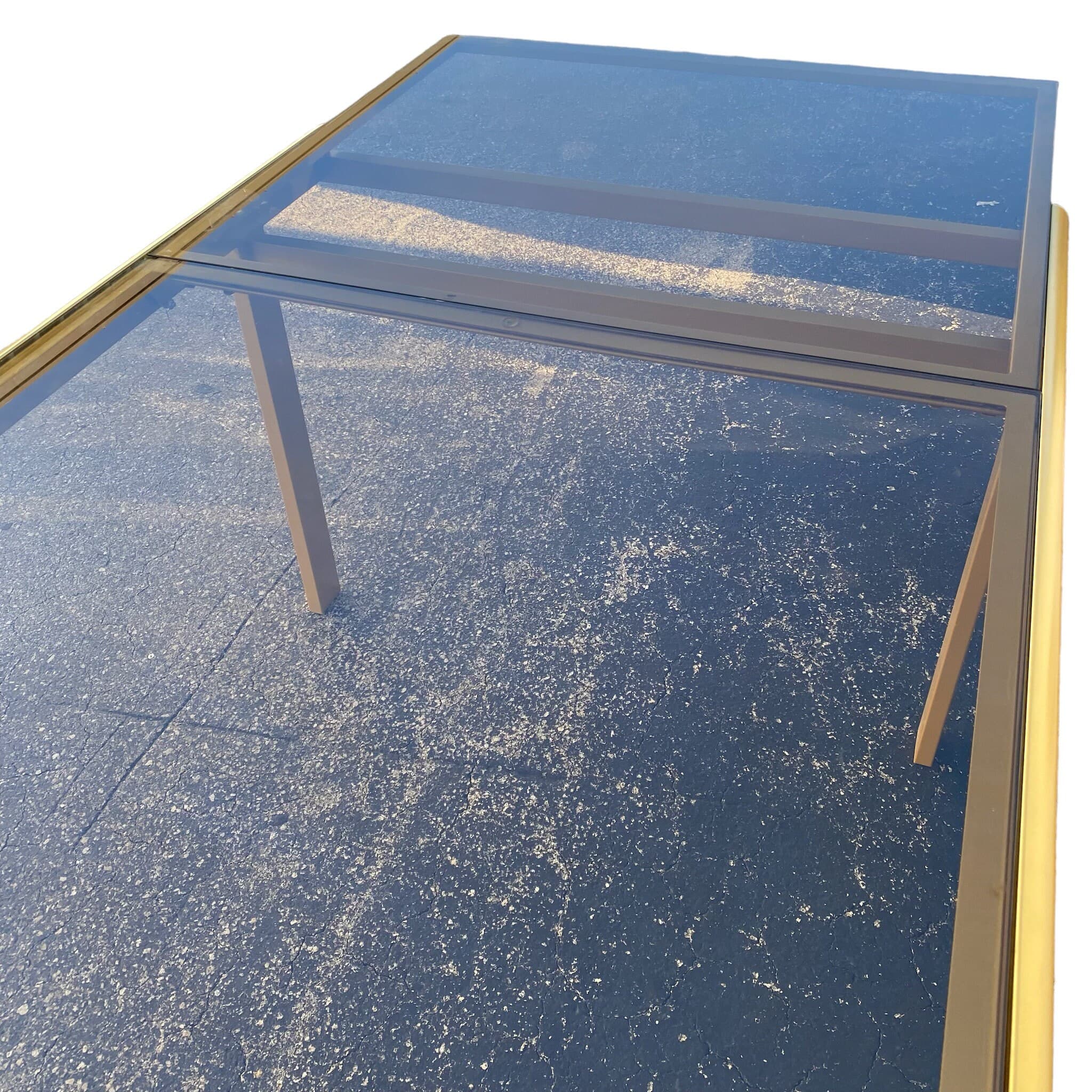 Mid-Century Modern Expanding Dining Table in Brass Gold Steel and Smoked Glass Top - Leaf Insert Extends 66" to 98" Long - MCM Milo Baughman - Thumbnail 8