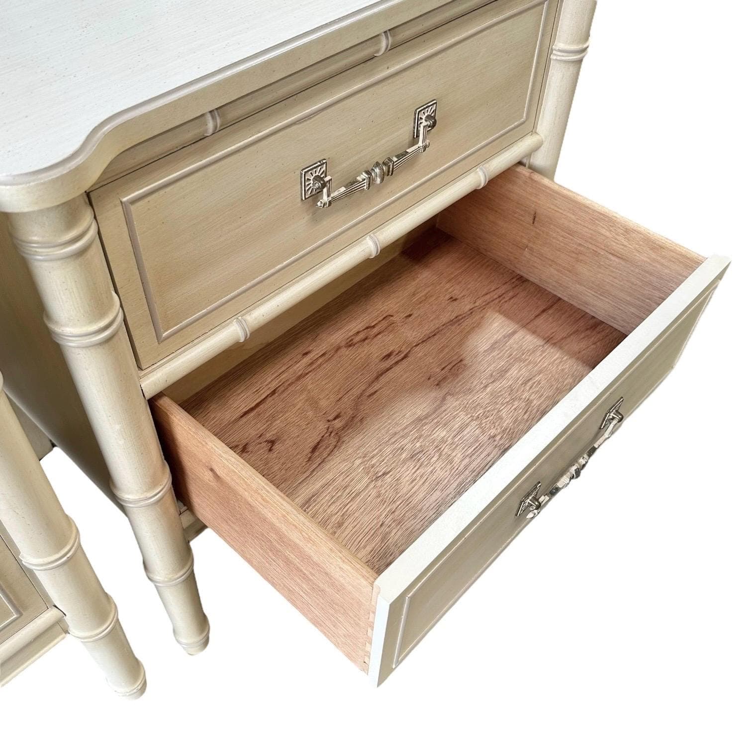 Henry Link Nightstands Set of 2 - Original Vintage Creamy White Bali Hai Faux Bamboo End Tables Pair Hollywood Regency Chinoiserie Style - Thumbnail 3