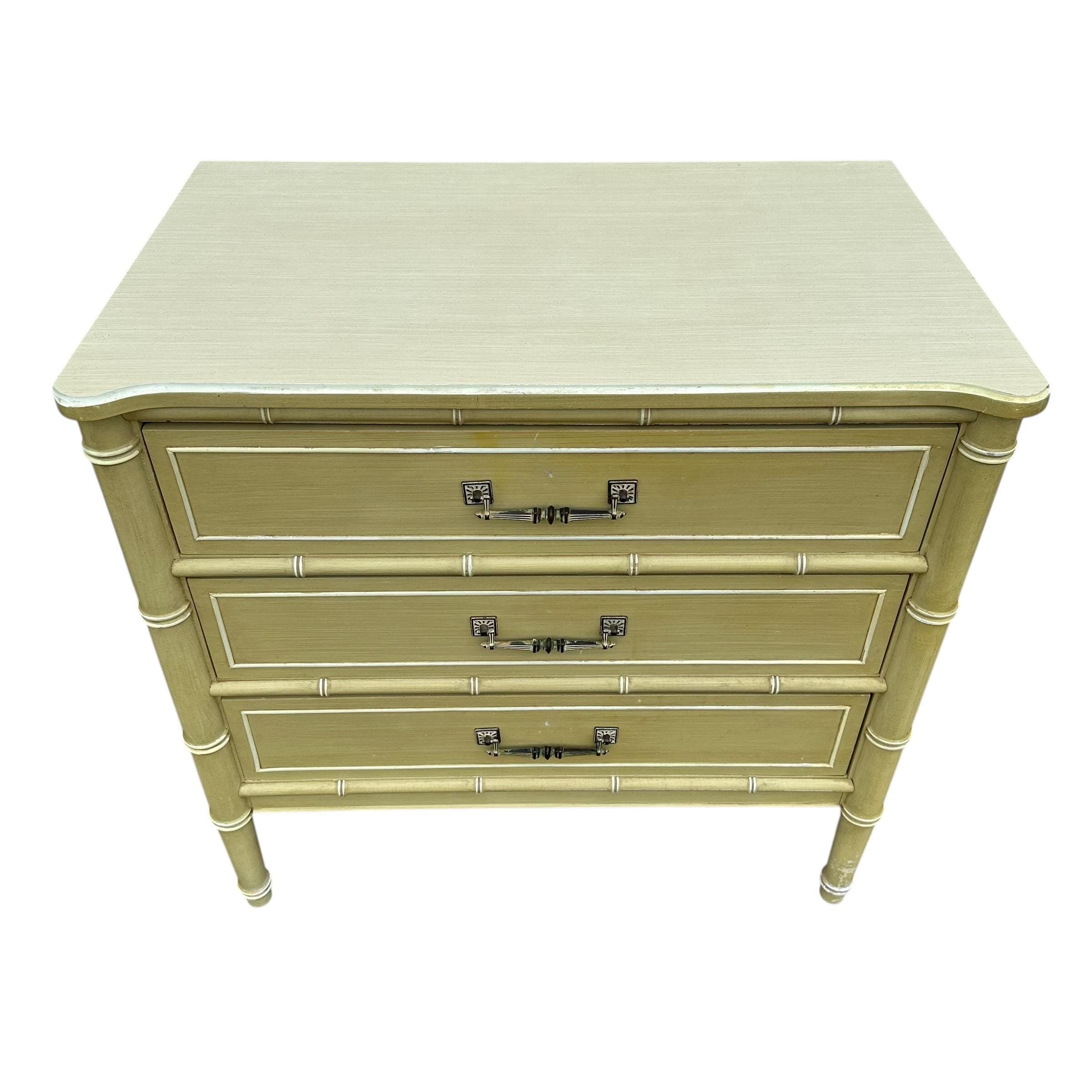 Henry Link Bali Hai 3 Drawer Nightstand - Vintage Green Faux Bamboo Coastal Hollywood Regency Bachelor Chest - Thumbnail 15