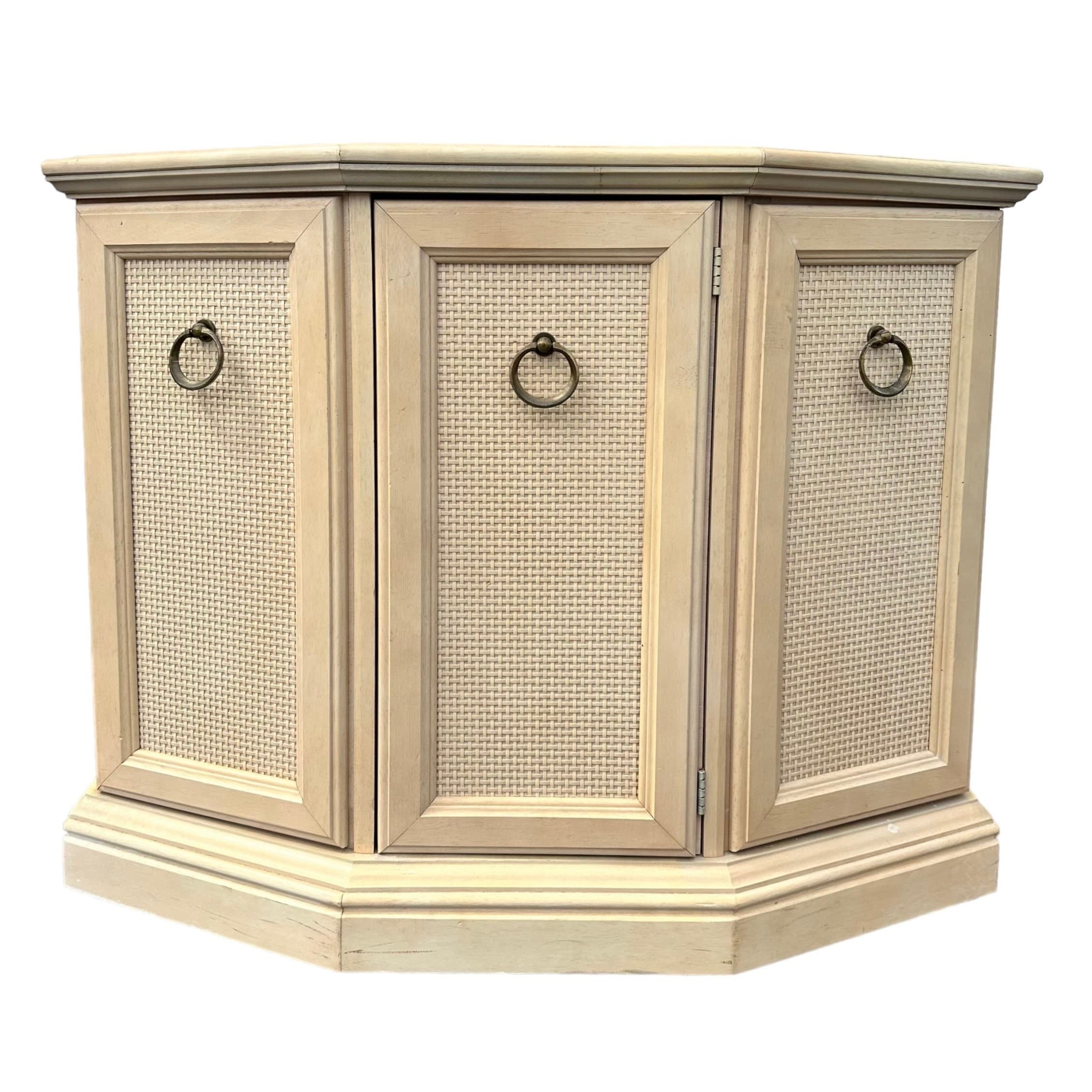 Vintage Entry Cabinet with Faux Rattan Wicker 36x14x29 - Hollywood Regency Coastal Narrow Accent Table or Bathroom Furniture - Image 1