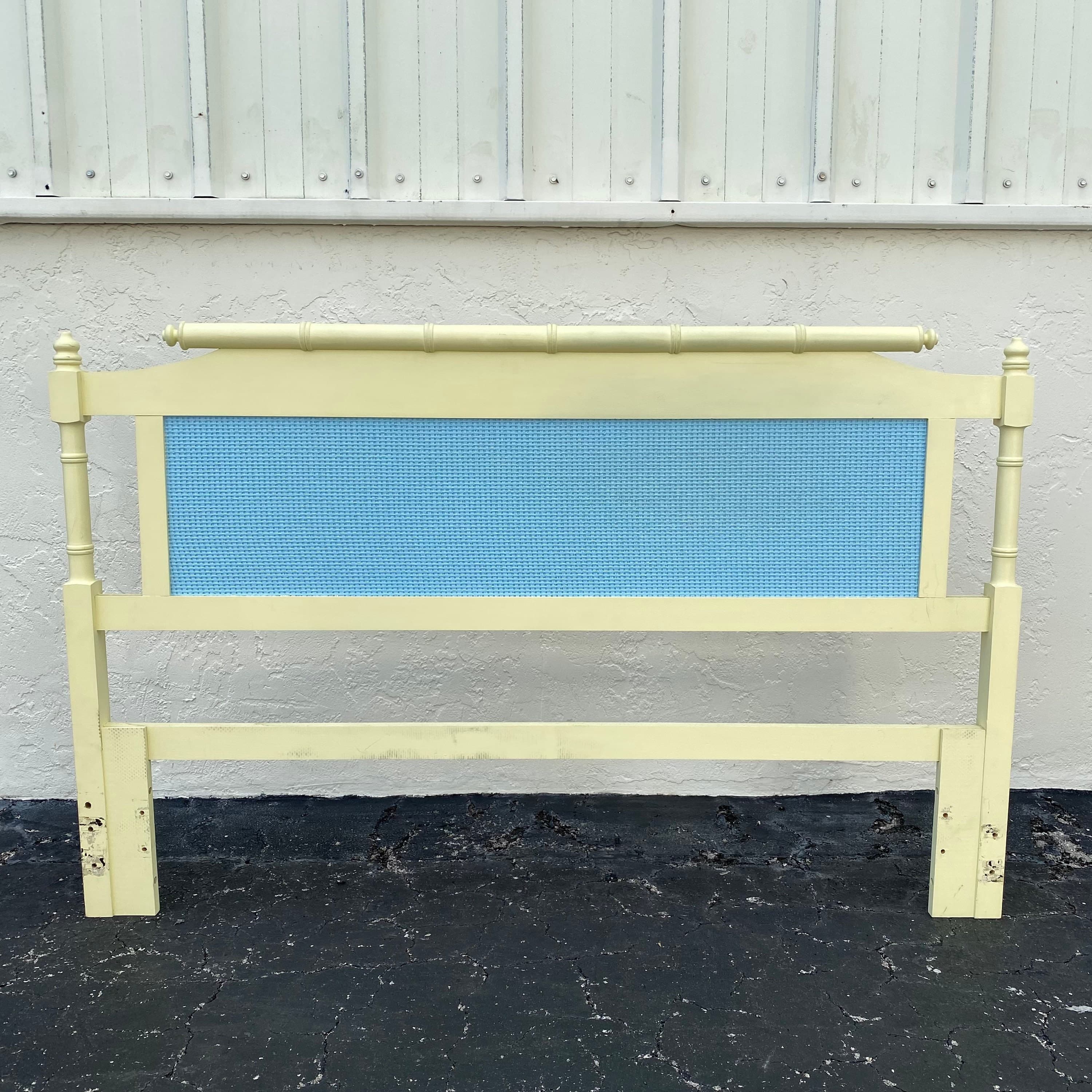 Faux Bamboo Queen Headboard - Vintage Coastal Yellow & Blue Bedroom Furniture - Thumbnail 8