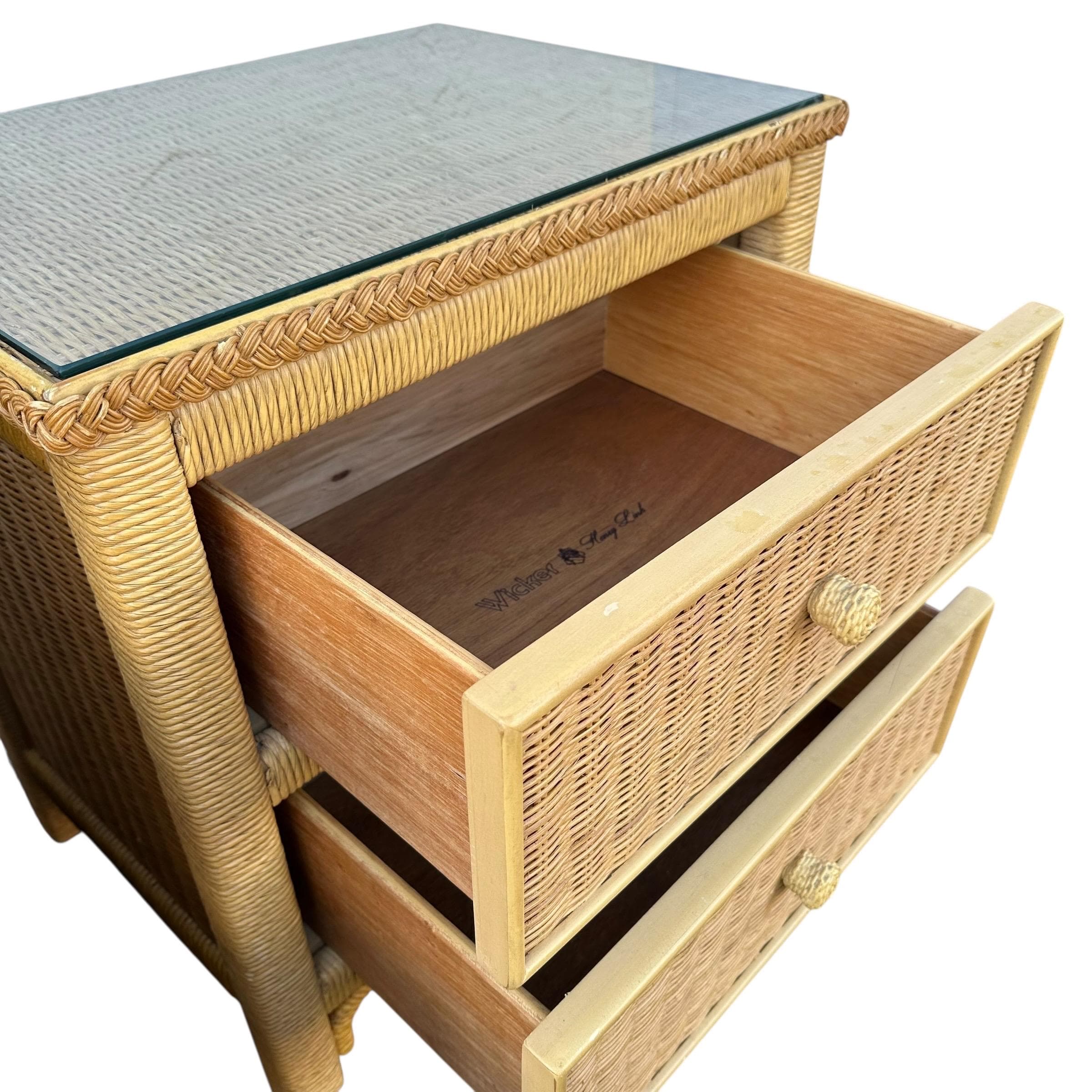 Henry Link Wicker Nightstands Pair - Set of 2 Vintage Natural Rattan Coastal Furniture - Thumbnail 4