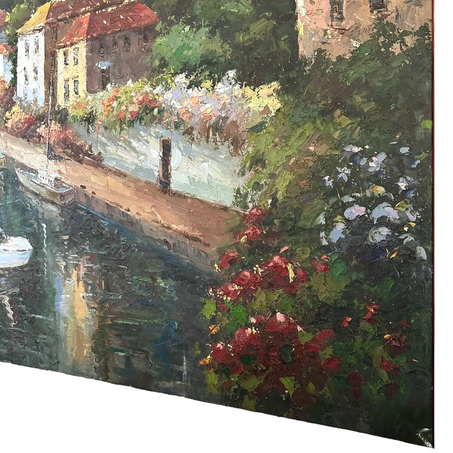 Vintage Mediterranean Sailboat Painting – Coastal Harbor Impasto Art (72x48) - Thumbnail 7