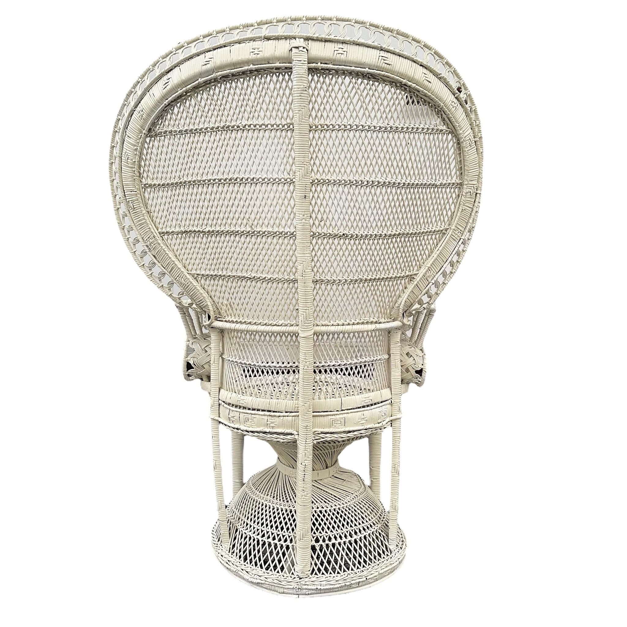Vintage Peacock Chair - Adult Size 54" Tall 38" Wide - White Rattan Wicker Fan Back Boho Chic Coastal Mid Century MCM Palm Beach Furniture - Thumbnail 9