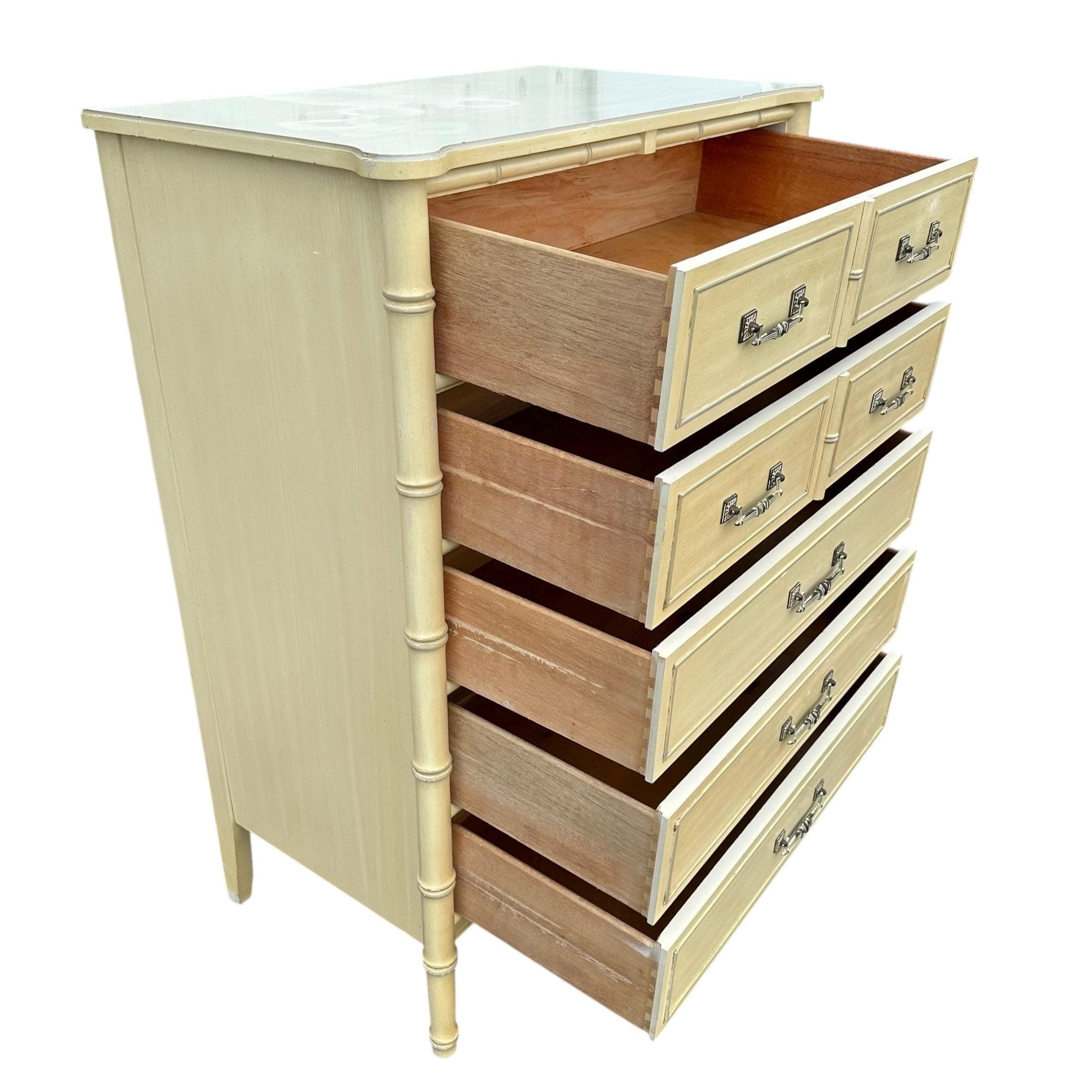 Vintage Henry Link Bali Hai Tallboy Dresser: Faux Bamboo 5-Drawer Chest - Thumbnail 6