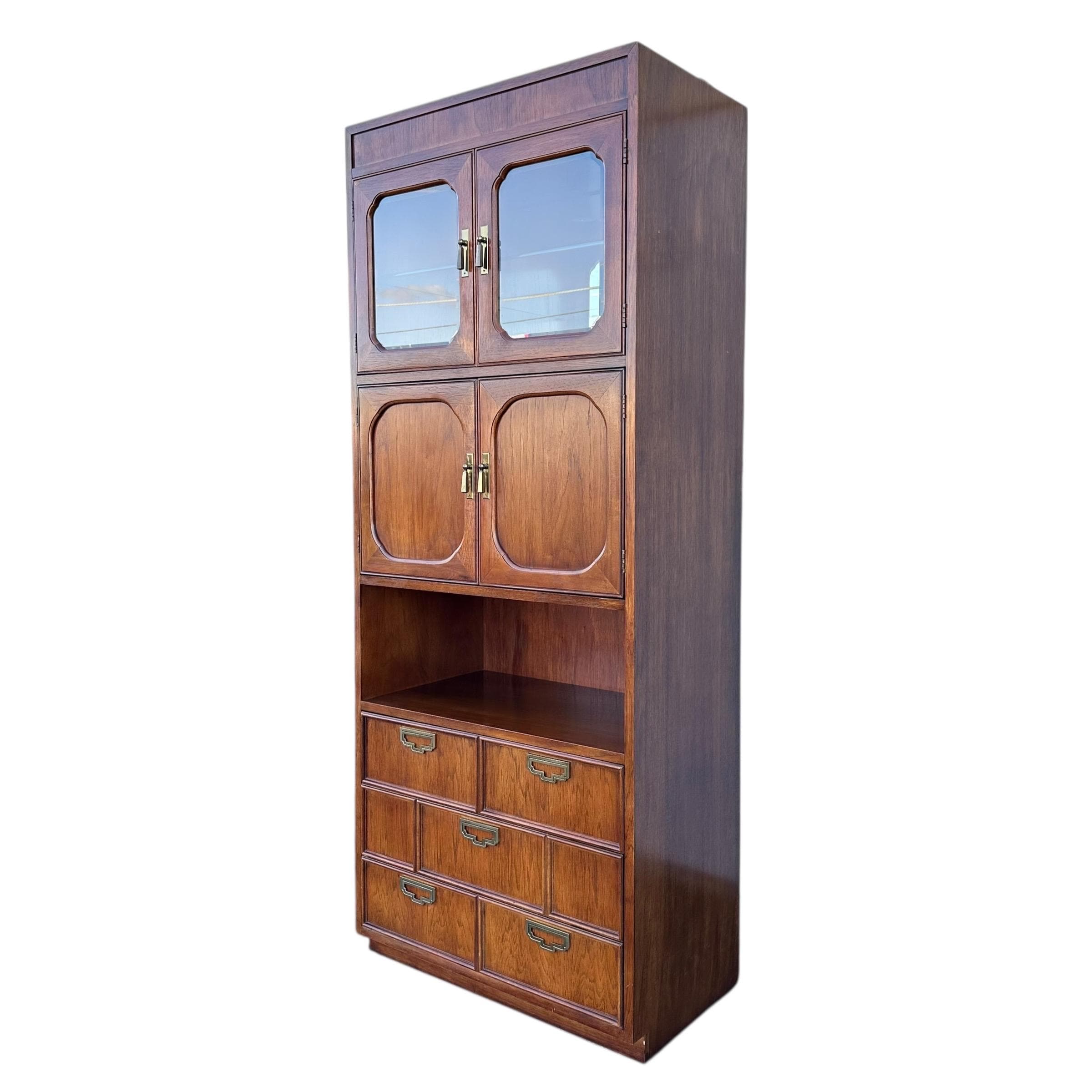 Lighted Bar Cabinet by Thomasville Mystique- Vintage Chinoiserie Asian Style Wood, Mirror Glass & Brass Storage Case, Drawers, Display Shelf - Thumbnail 19