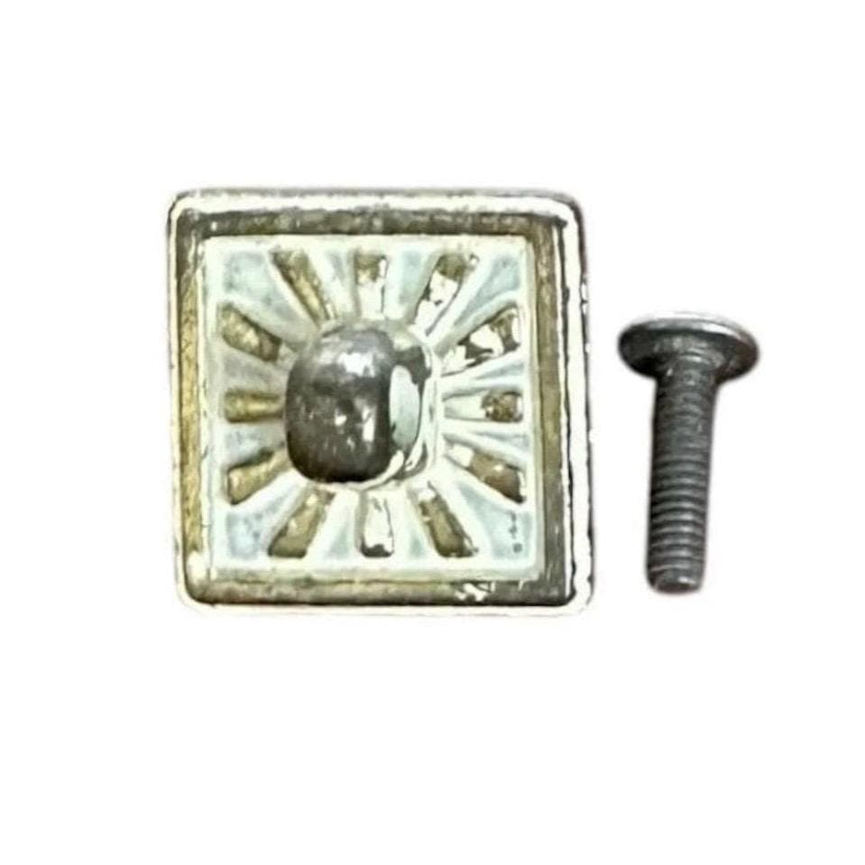 Henry Link Bali Hai Square Sunburst Backplate Hardware - Original Vintage Drawer Pull Part for 1970s Faux Bamboo Dresser Drawer - Size 1" - Thumbnail 6