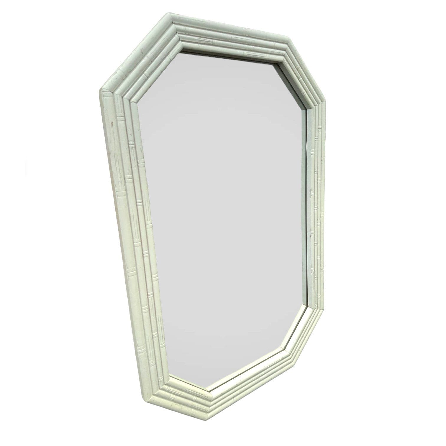 Vintage Faux Bamboo Mirror 27x41 LOCAL PICKUP Octagon Broyhill Creamy White Boho Chic Coastal Hollywood Regency - Image 1