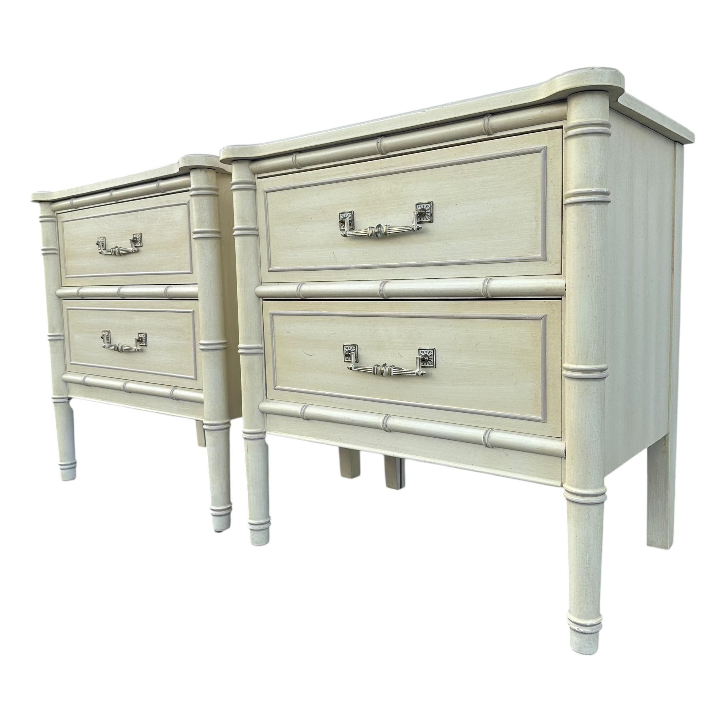 Henry Link Nightstands Set of 2 - Original Vintage Creamy White Bali Hai Faux Bamboo End Tables Pair Hollywood Regency Chinoiserie Style - Thumbnail 8