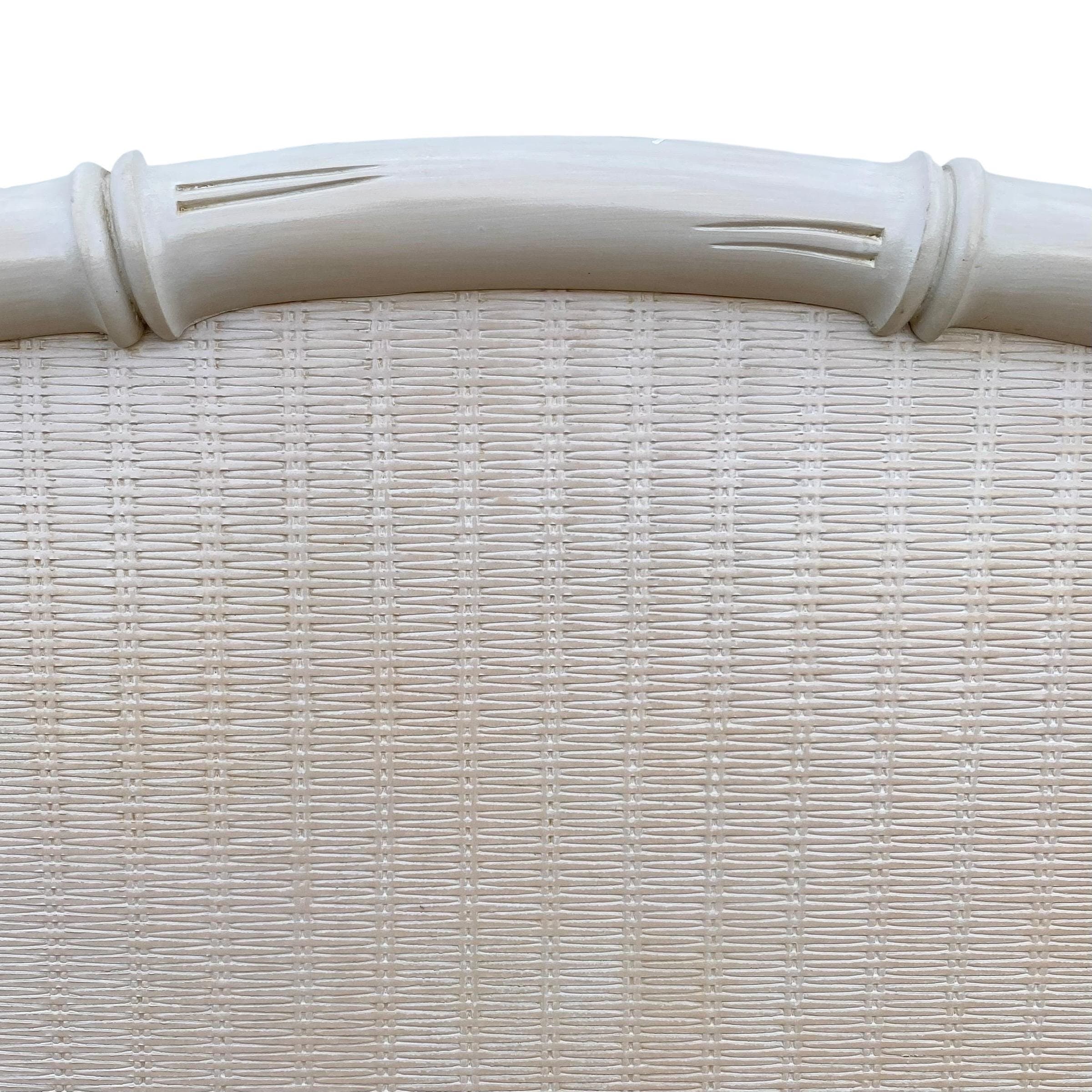 Queen Headboard with Faux Bamboo & Rattan Wicker by Broyhill - Whitewash Wooden Arched Curved Half Moon Style Coastal Full Bedroom Furniture - Thumbnail 3