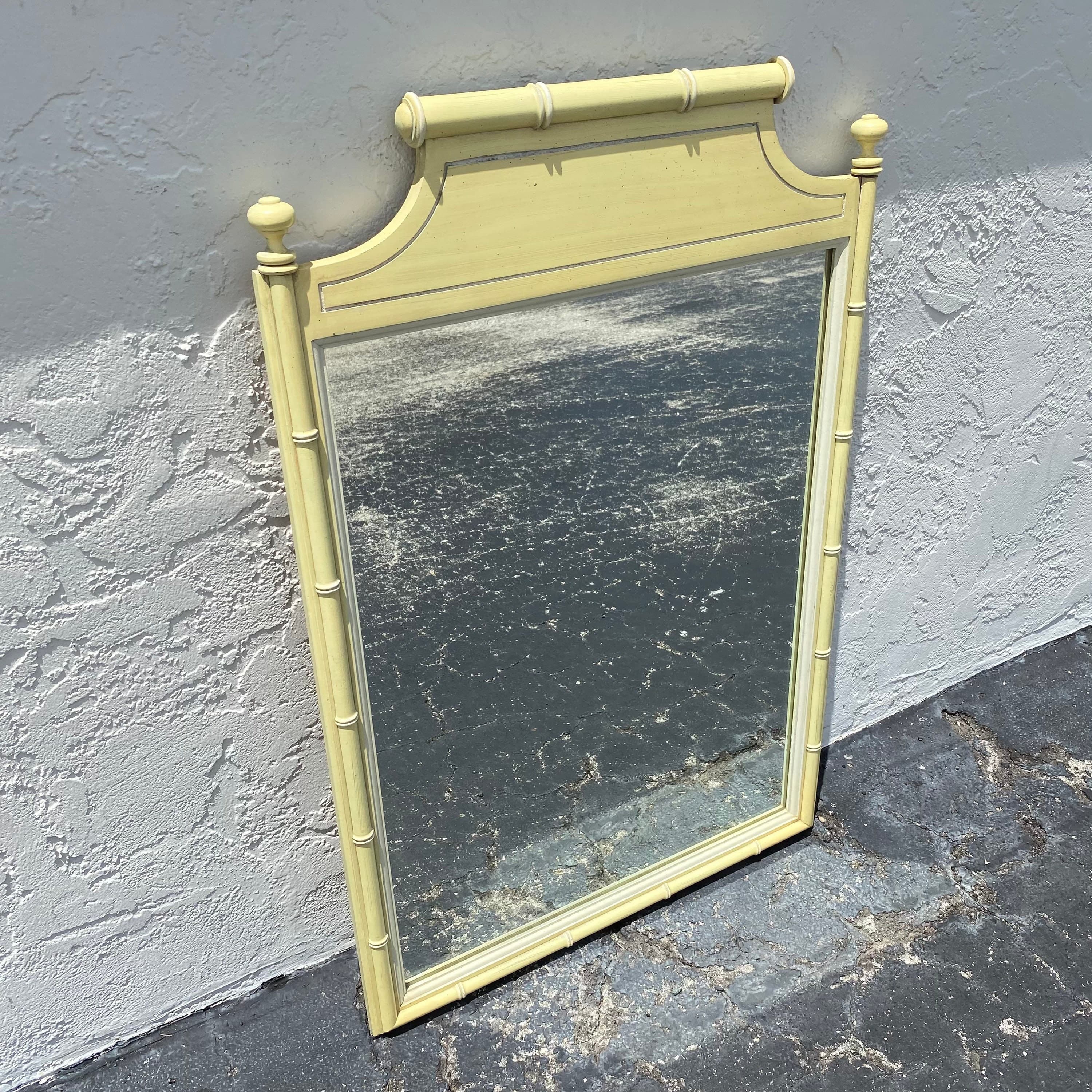Vintage Faux Bamboo Mirror: Henry Link Bali Hai Yellow Wash, Coastal Hollywood Regency - Thumbnail 2