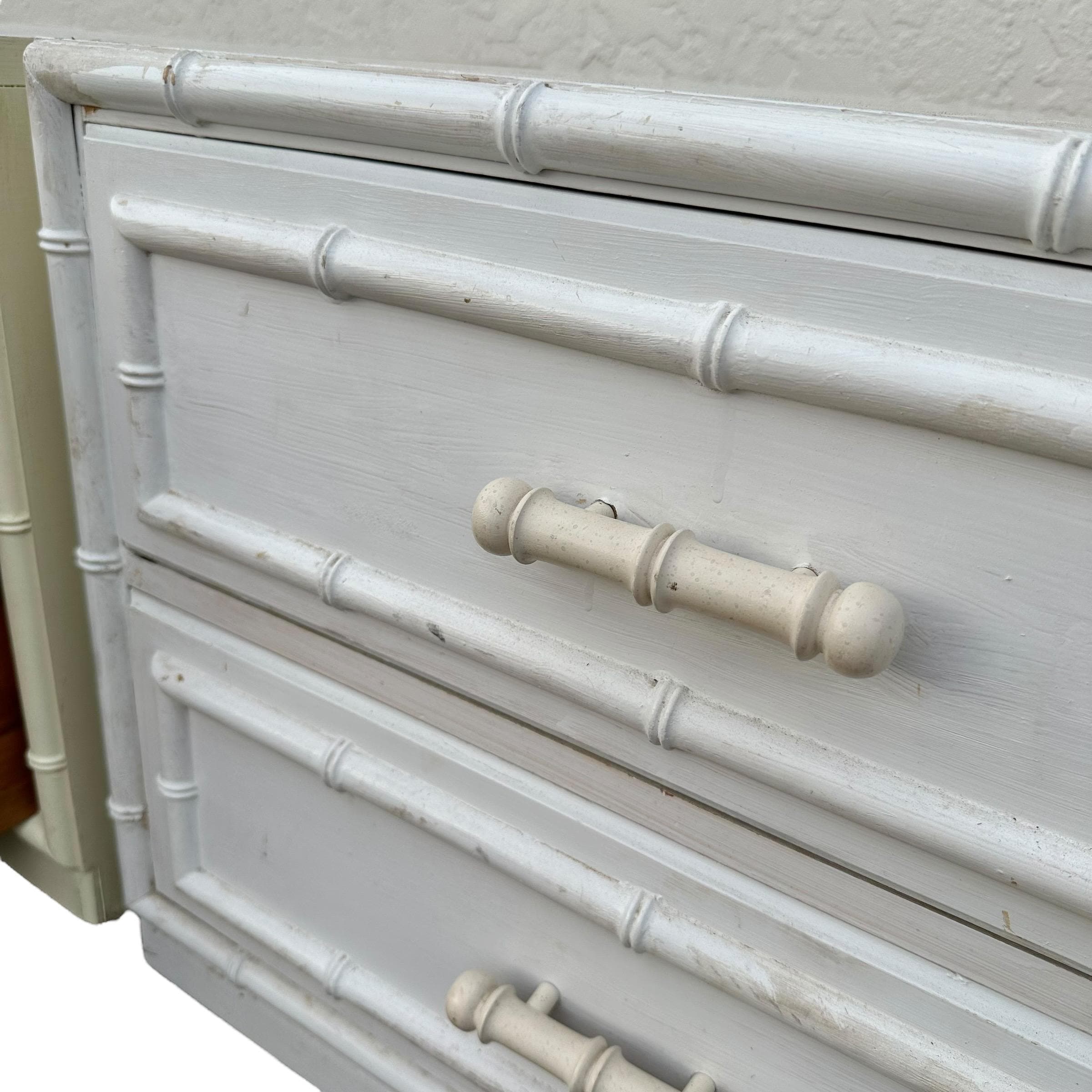 Set of 2 Faux Bamboo Nightstands Project by Dixie Aloha - Vintage Hollywood Regency Coastal Chinoiserie Style End Tables Pair - Thumbnail 6