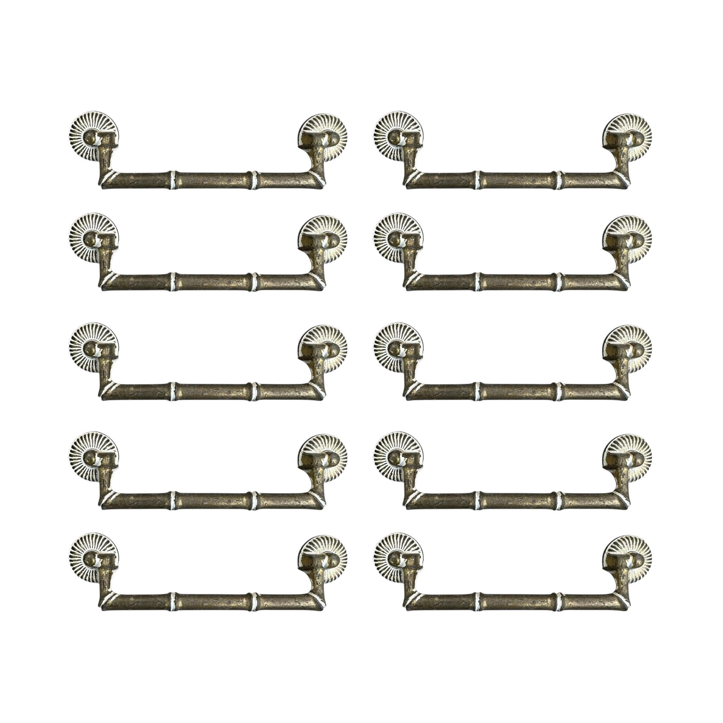 Vintage Faux Bamboo Dresser Pull - Brassy & White Metal, 5.5" Center, 6.75" Long - Thumbnail 9