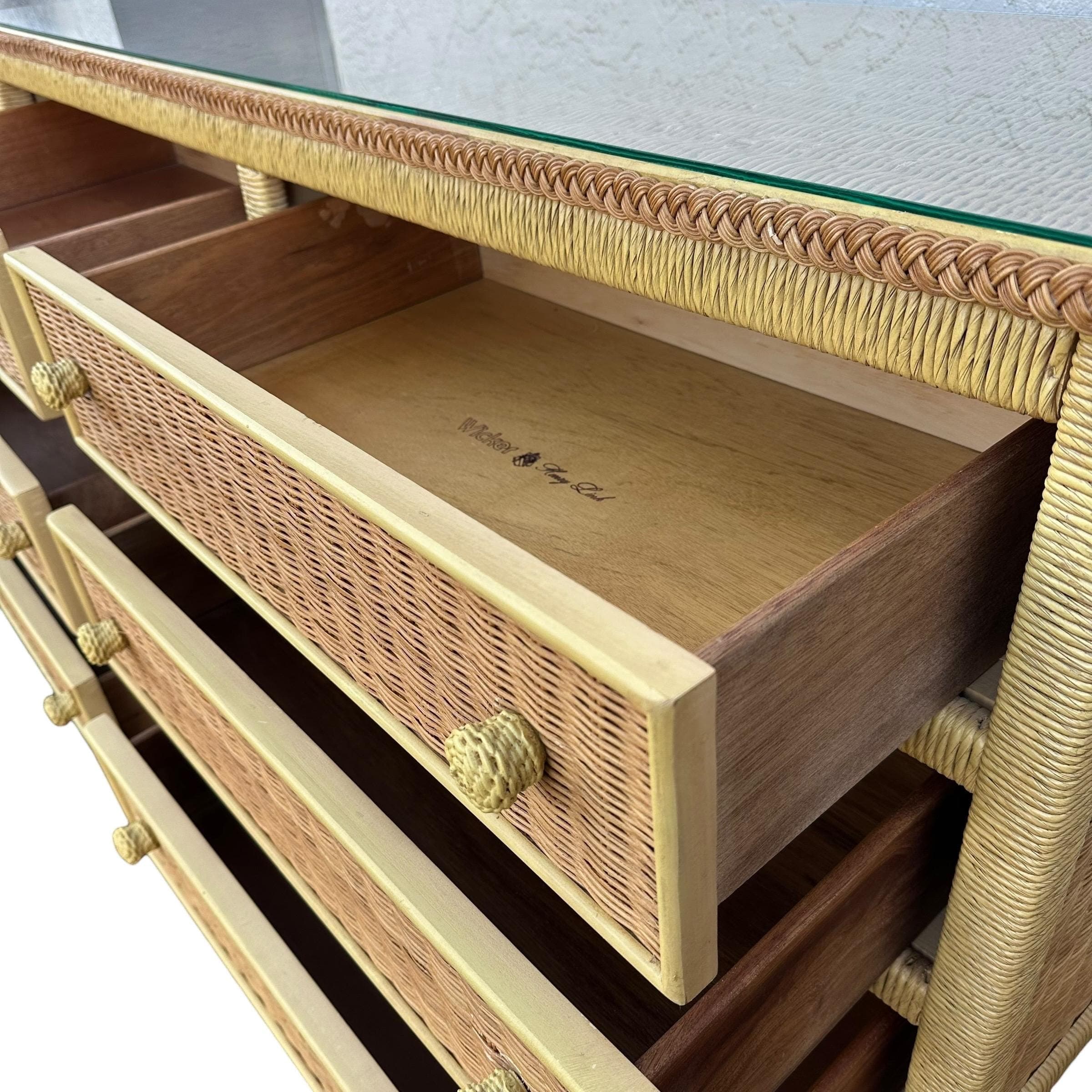 Henry Link Wicker Dresser with 6 Drawers - Vintage Wrapped Rattan Coastal Boho Chic Furniture - Thumbnail 7